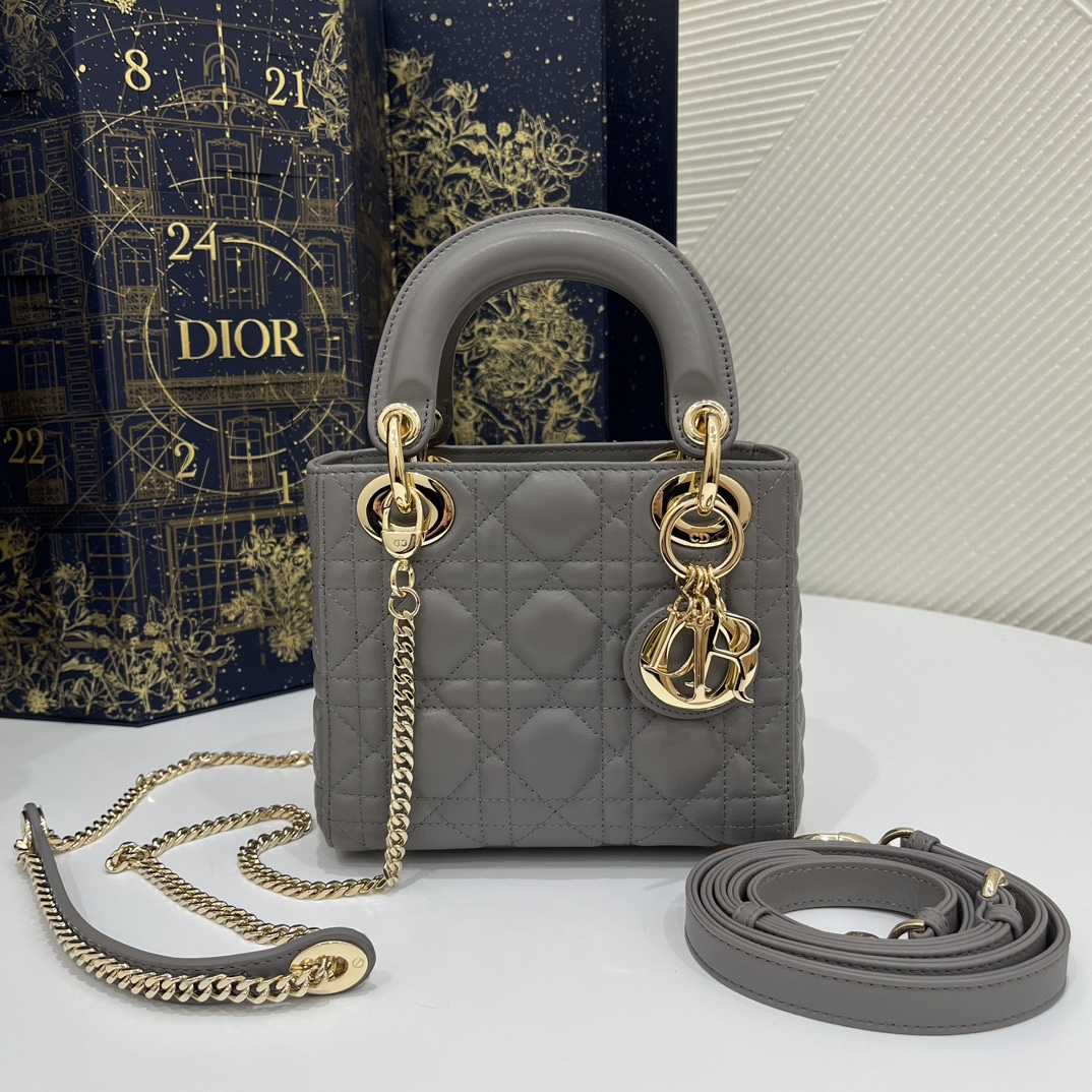 Dior Lady Best Handbags Crossbody & Shoulder Bags Elephant Grey Sheepskin