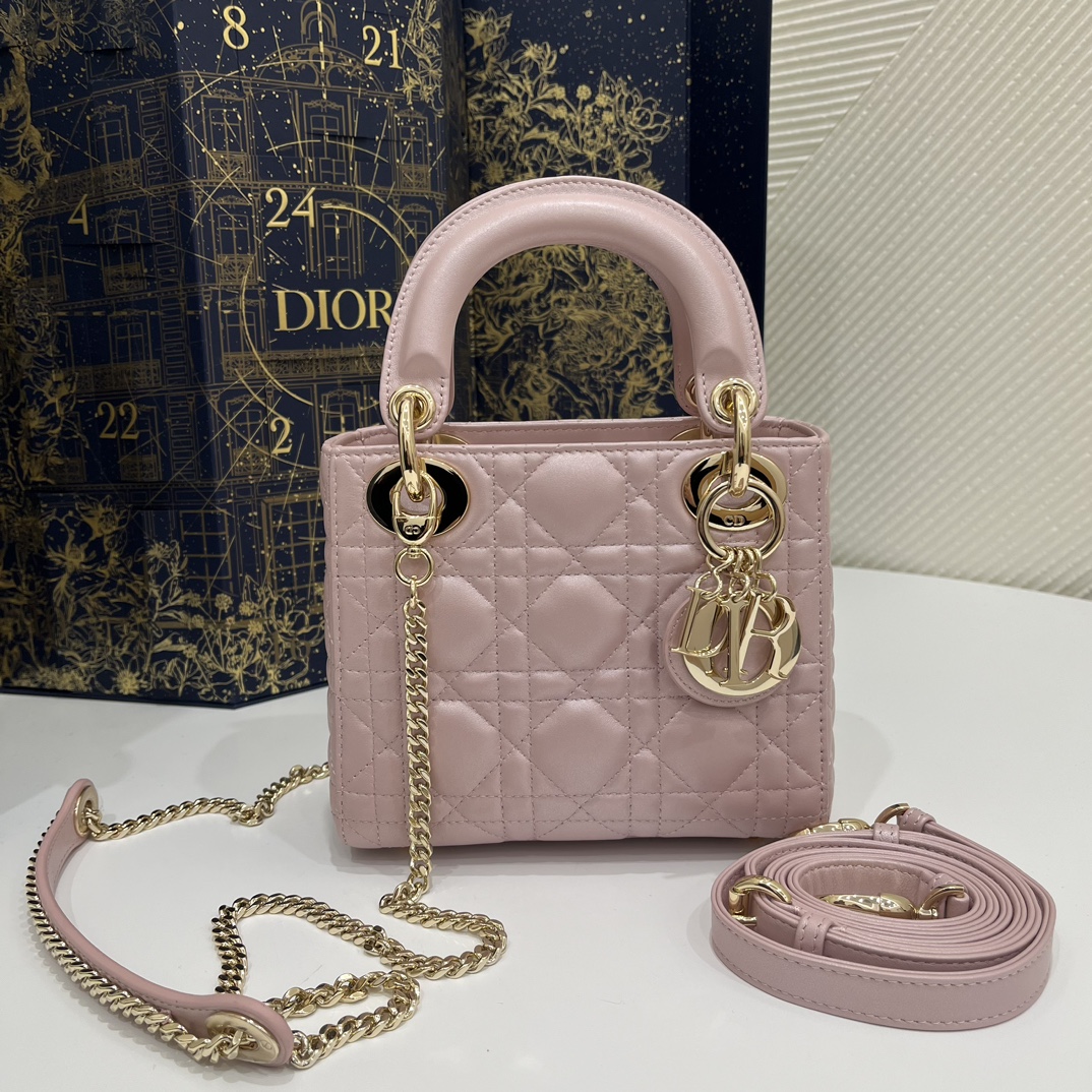 Dior Lady Handbags Crossbody & Shoulder Bags Pink Sheepskin