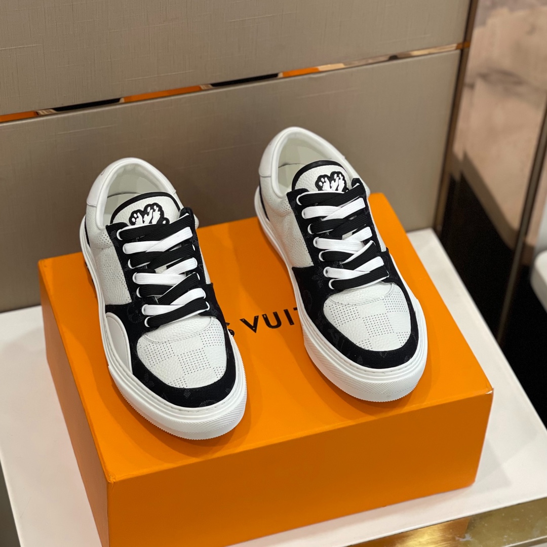 Louis Vuitton Shoes Sneakers Splicing Men Cowhide Rubber Sweatpants