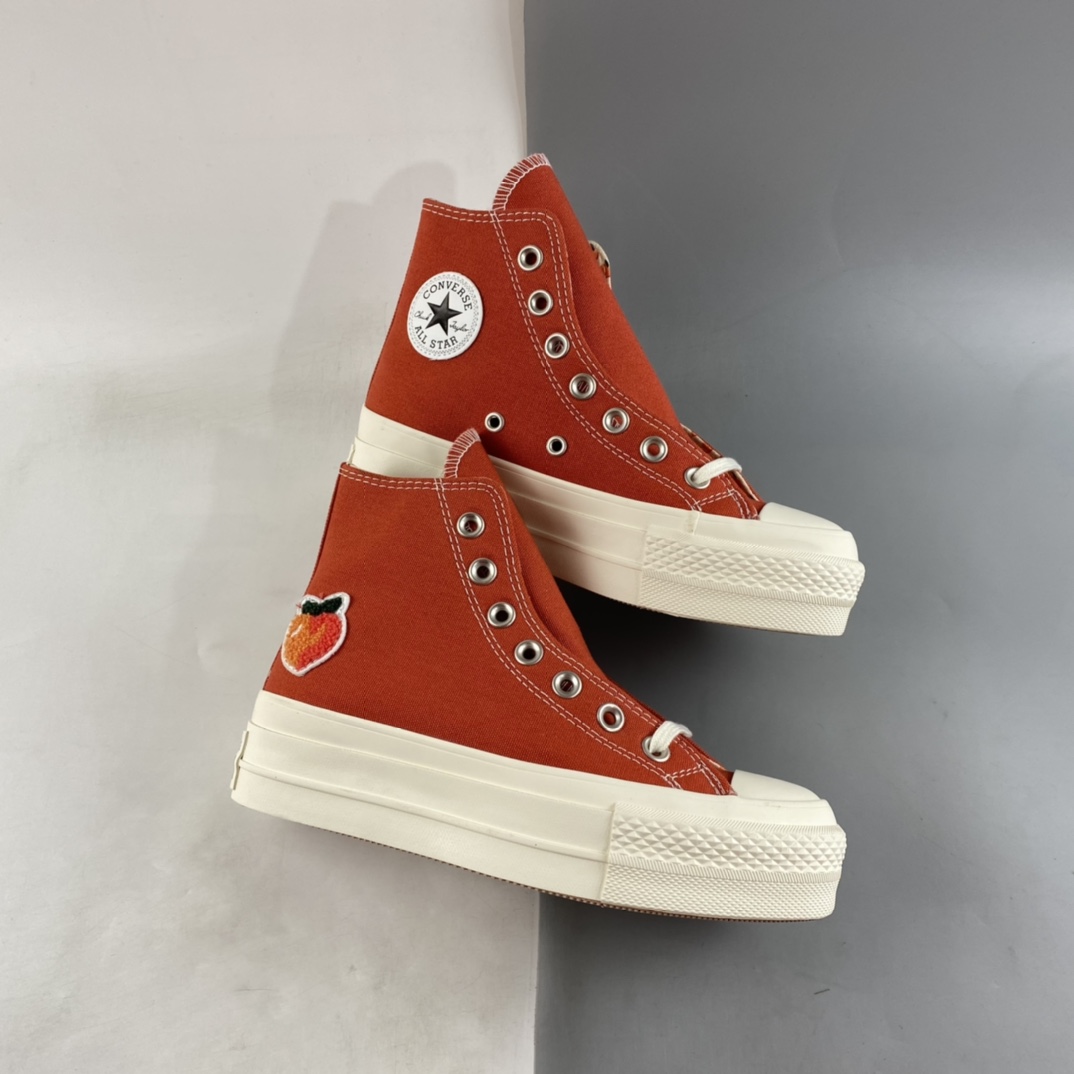 P160 Converse Chuck All Star Peaches 匡威落日橘红色高帮桃子刺绣厚底增高帆布鞋 AO3175C