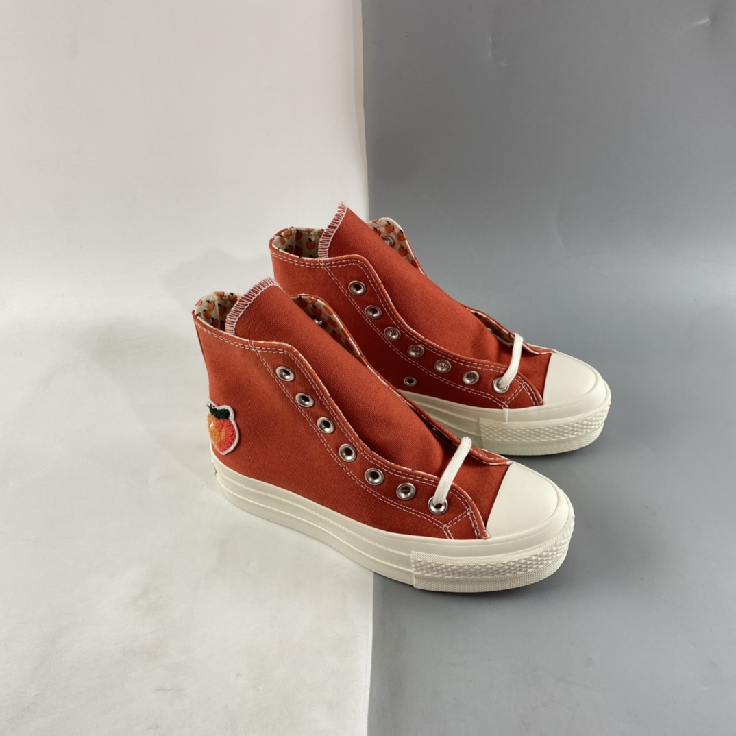 P160 Converse Chuck All Star Peaches 匡威落日橘红色高帮桃子刺绣厚底增高帆布鞋 AO3175C