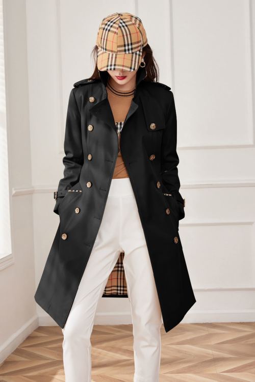 Women's Classic Trench Coat, Double-Breasted Windbreaker with Metal Button Accents 1 Women's Classic Trench Coat, Double-Breasted Windbreaker with Metal Button Accents