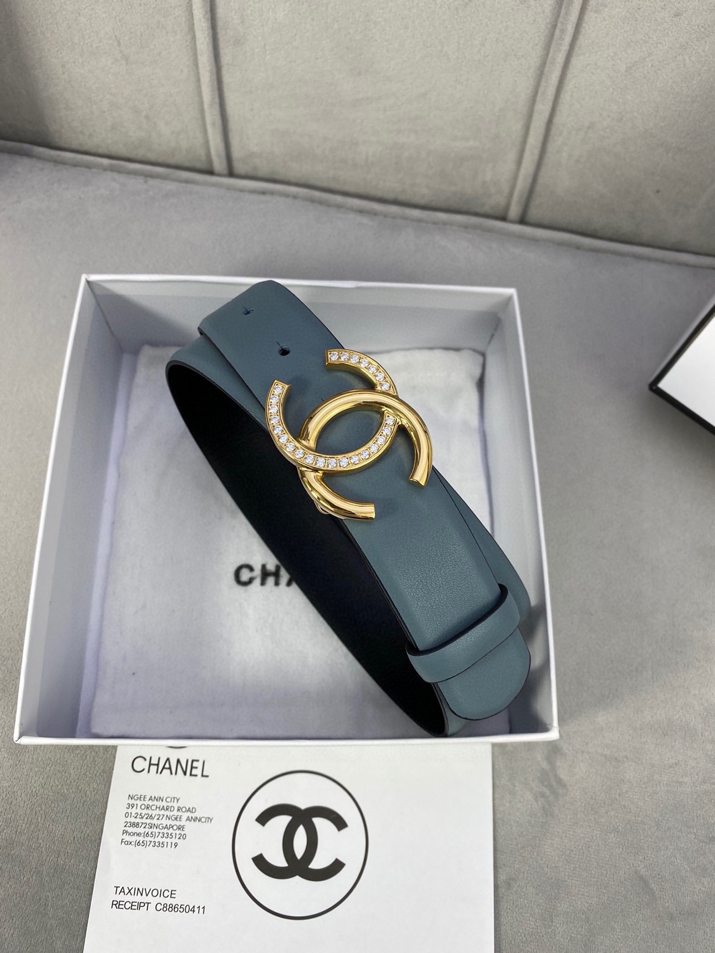 Chanel クラシック 平纹/両面牛皮 3.0cm 幅 銀色釘付きバックル