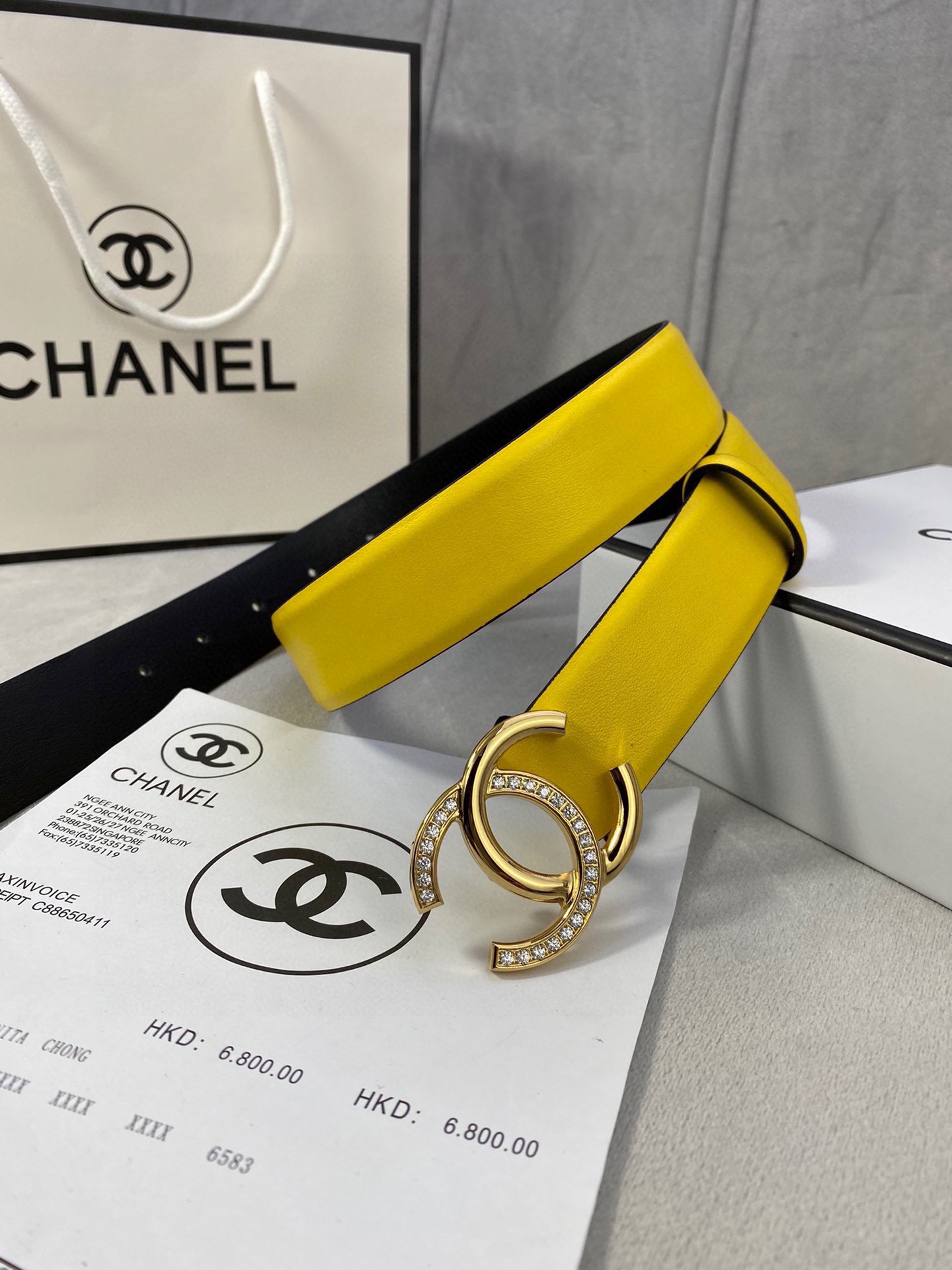 Chanel クラシック平纹牛皮ベルト 幅3.0cm 銀色ビジュー付き