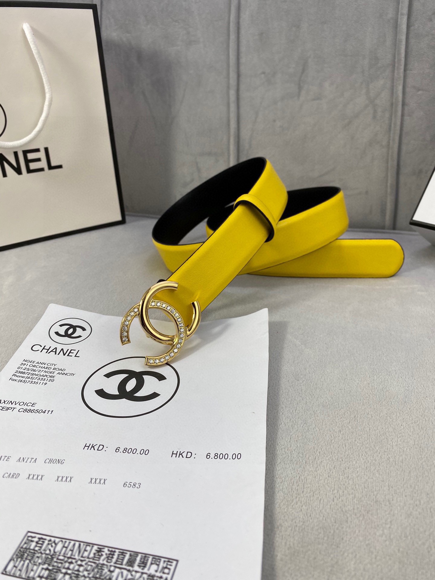 Chanel クラシック平纹牛皮ベルト 幅3.0cm 銀色ビジュー付き