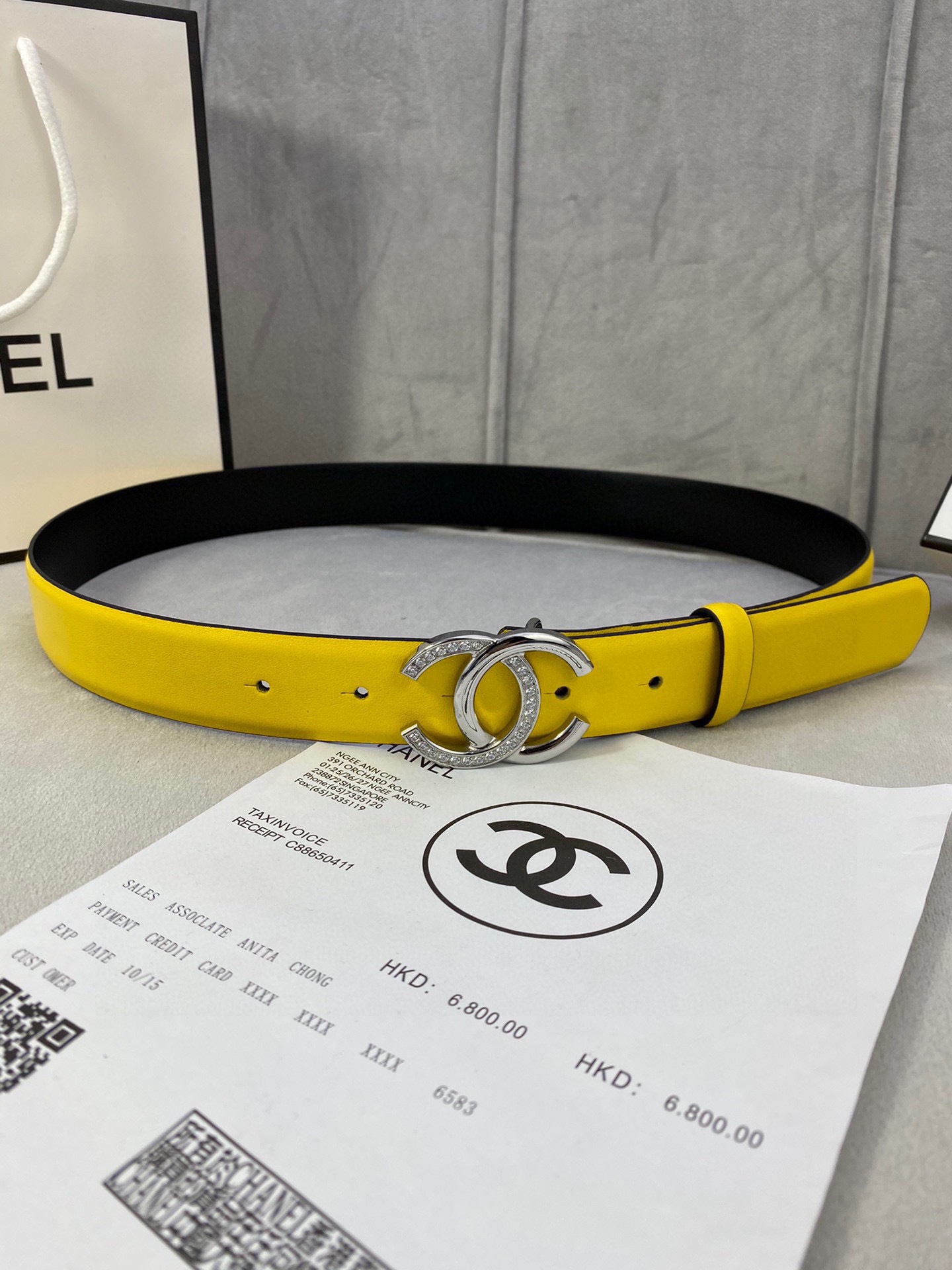 Chanel クラシック平纹牛皮ベルト 幅3.0cm 銀色ビジュー付き