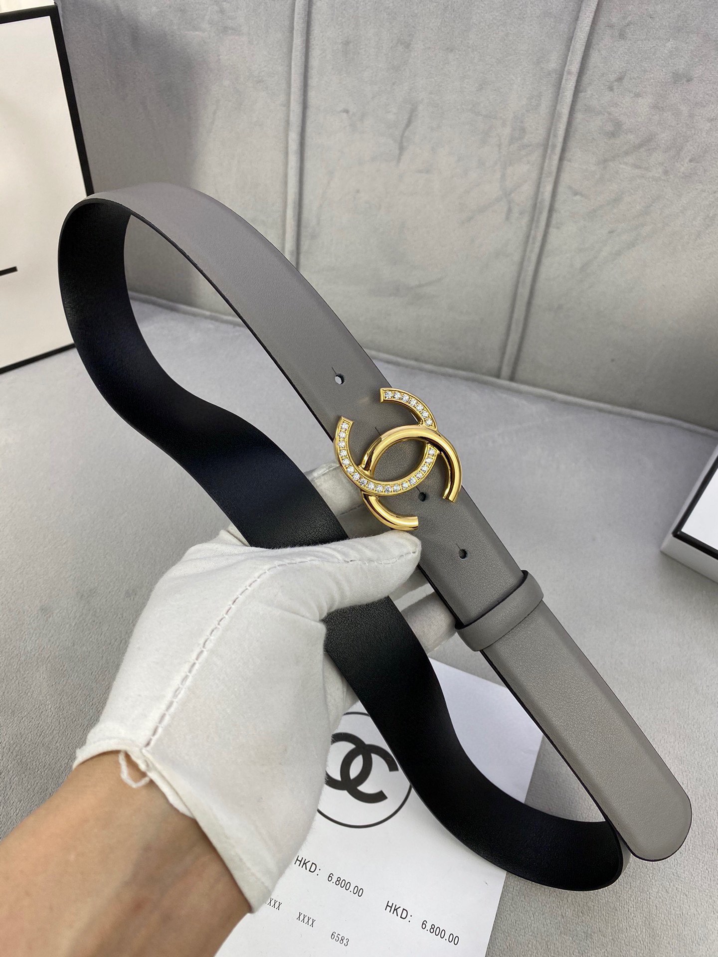 Chanel クラシック平纹牛皮ベルト - 3.0cm幅の洗練されたデザイン