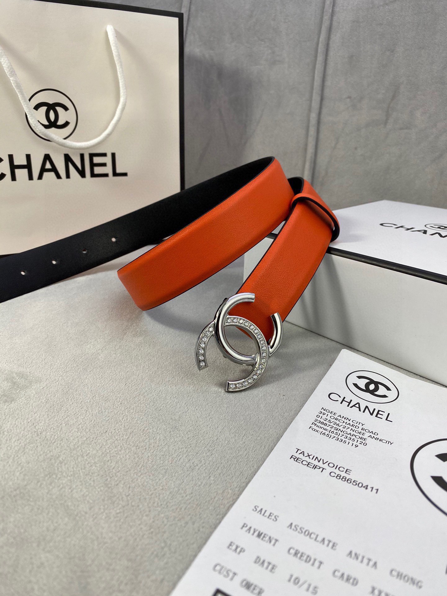 Chanel クラシック平纹/両面牛皮ベルト 金銀色ダイヤモンド付きバックル