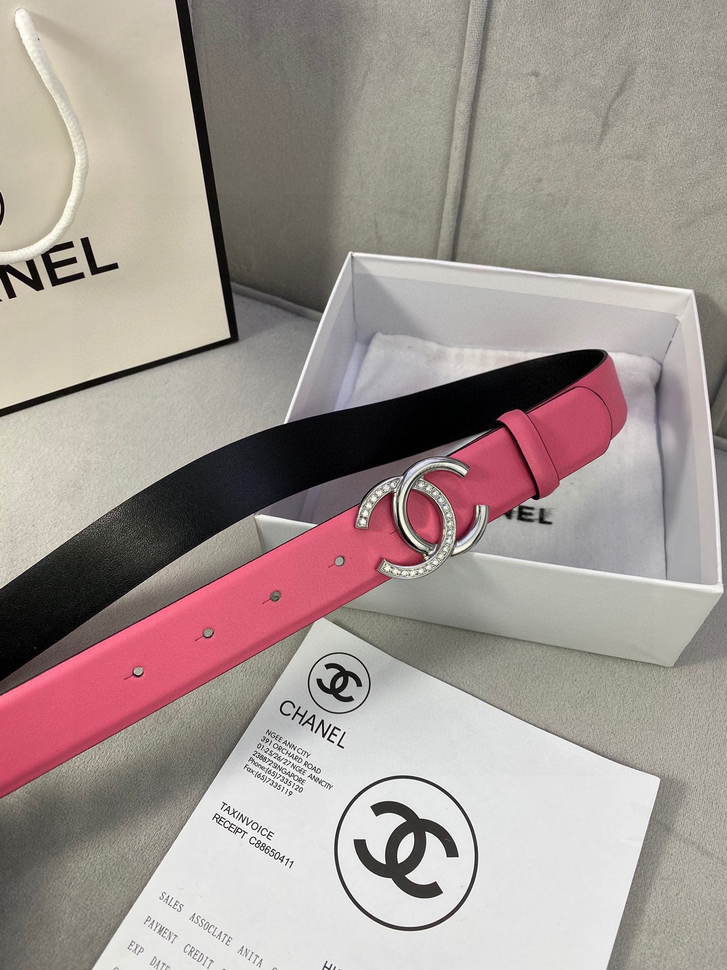 Chanel クラシック平纹牛皮ベルト 3.0cm幅 銀色金具