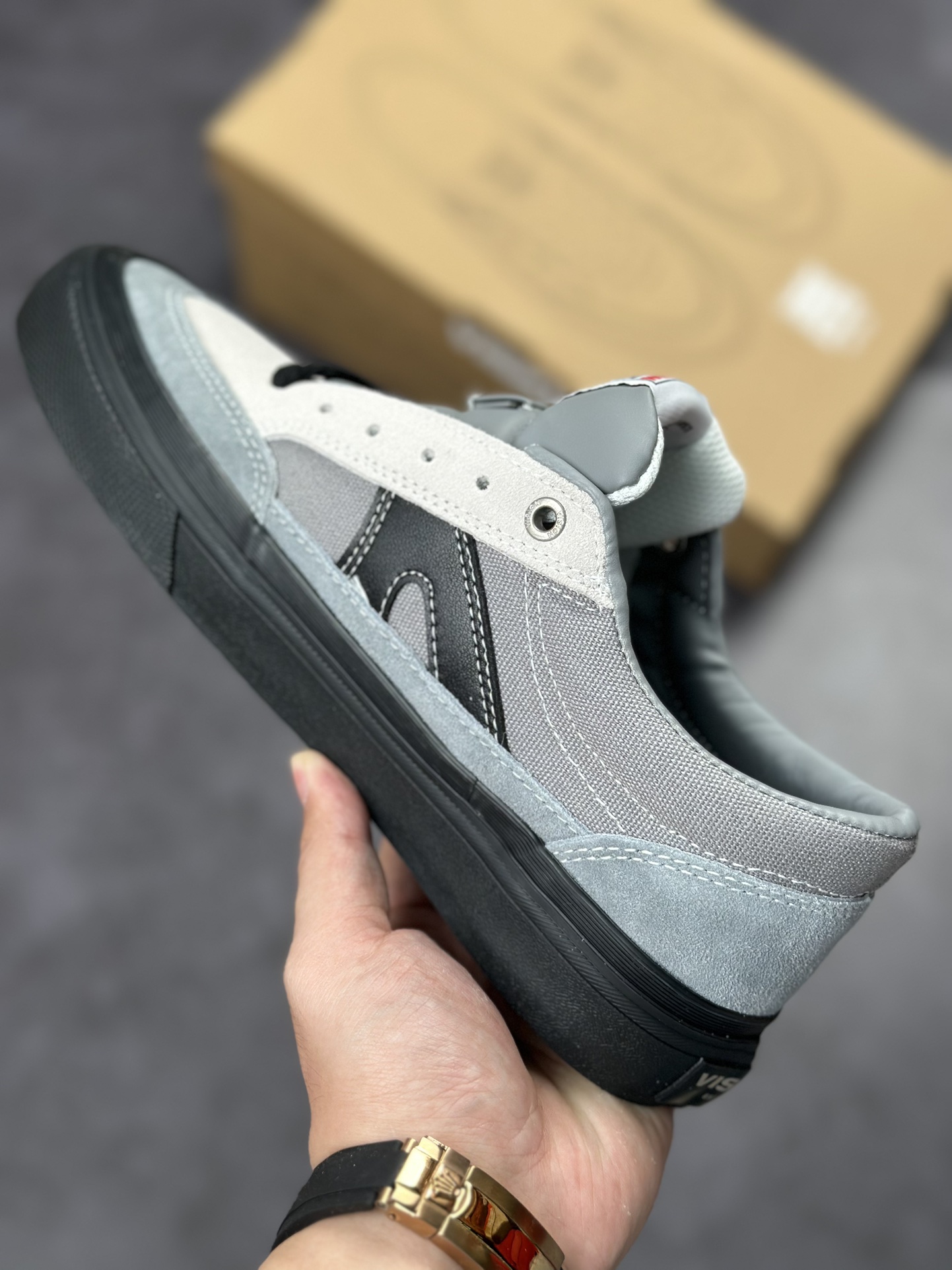 VISION Push Pro Fog Gray Low-Top Suede Pro Skate Sneakers