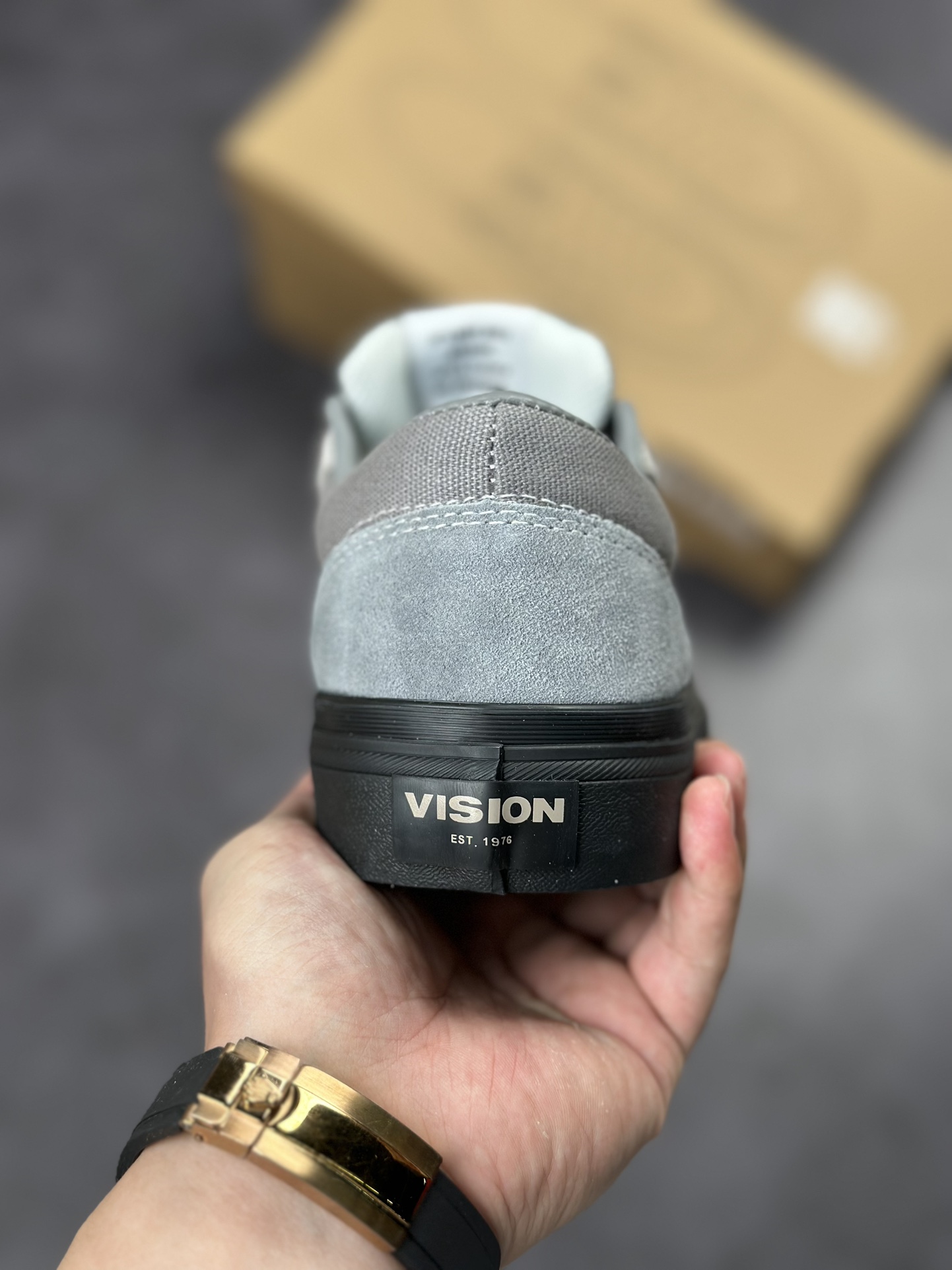 VISION Push Pro Fog Gray Low-Top Suede Pro Skate Sneakers