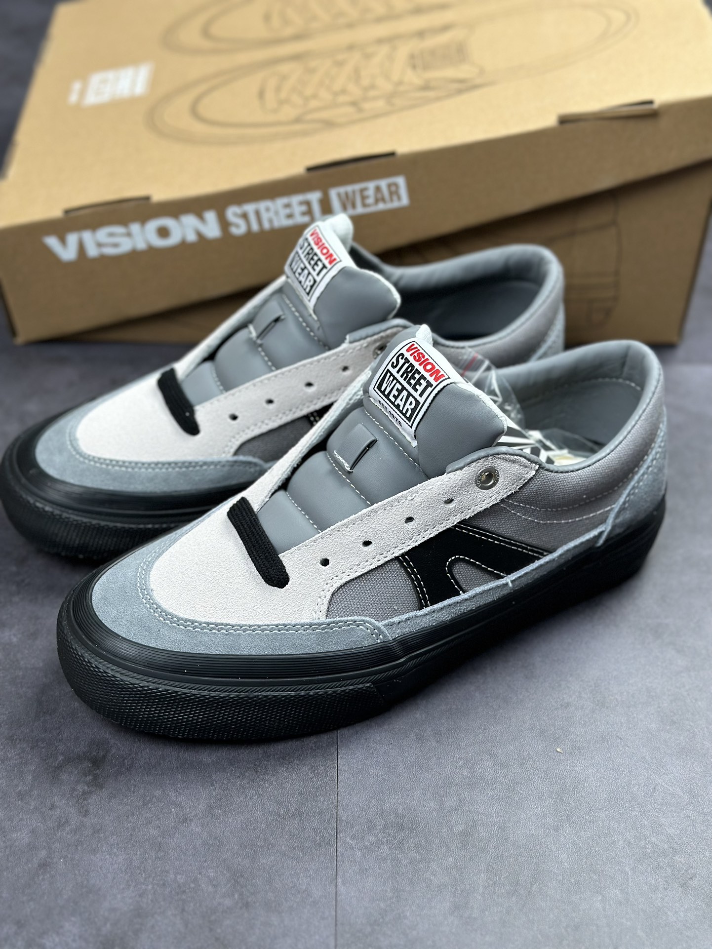 VISION Push Pro Fog Gray Low-Top Suede Pro Skate Sneakers