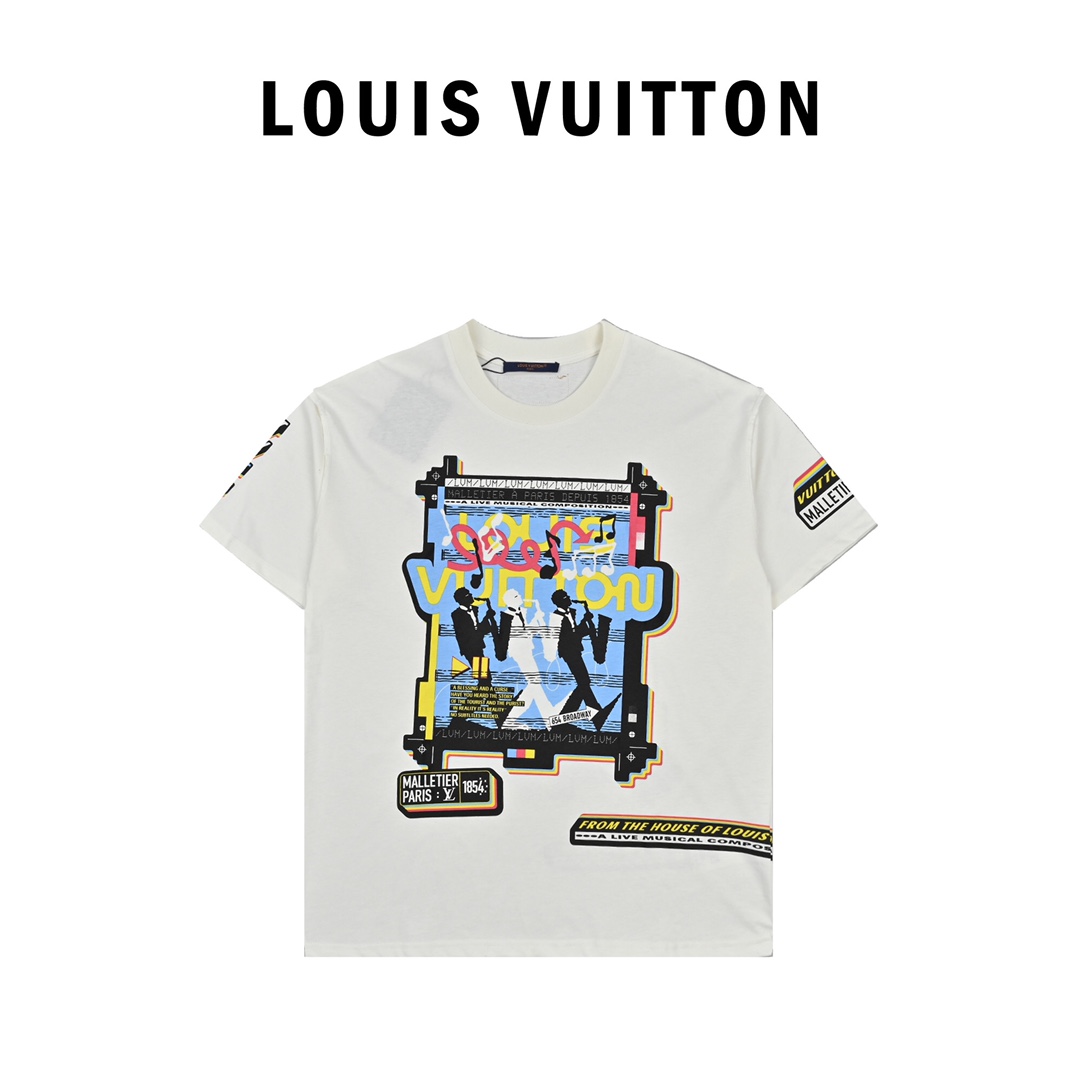 Louis Vuitton 23ss 新款爵士奏乐图案短袖搭配32s双纱1×1螺纹