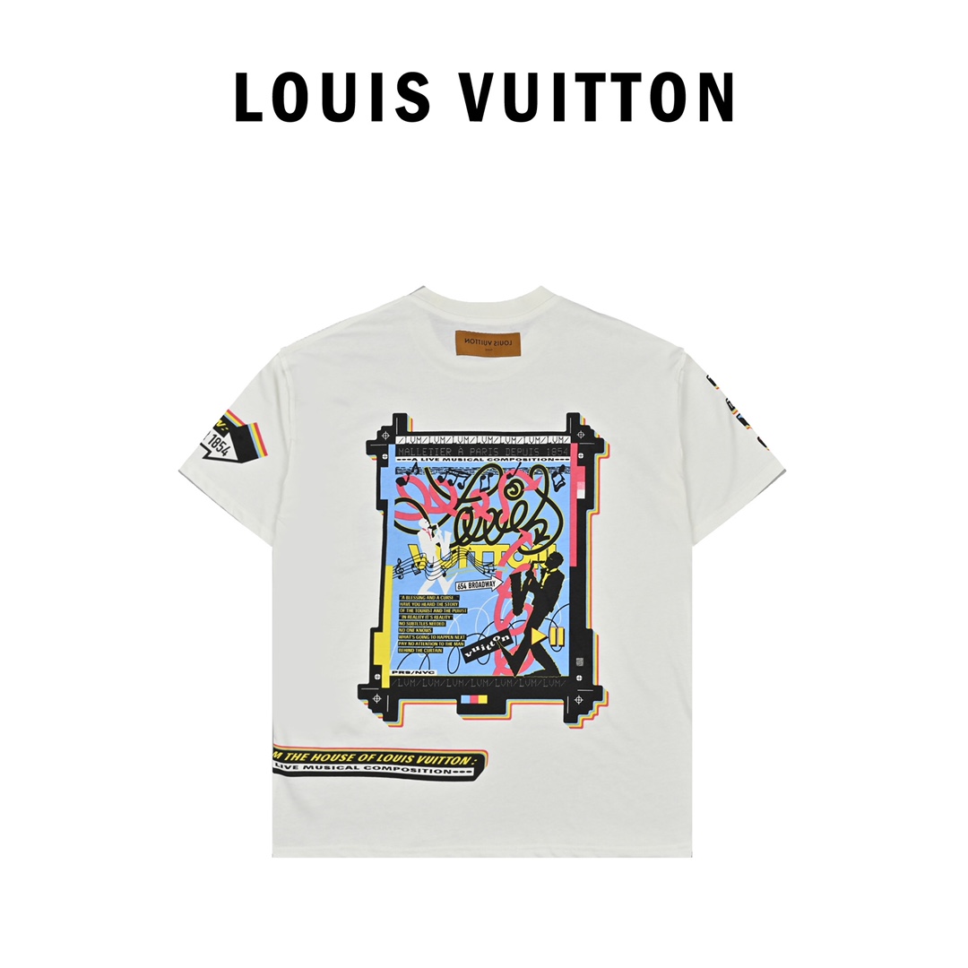 Louis Vuitton 23ss 新款爵士奏乐图案短袖搭配32s双纱1×1螺纹