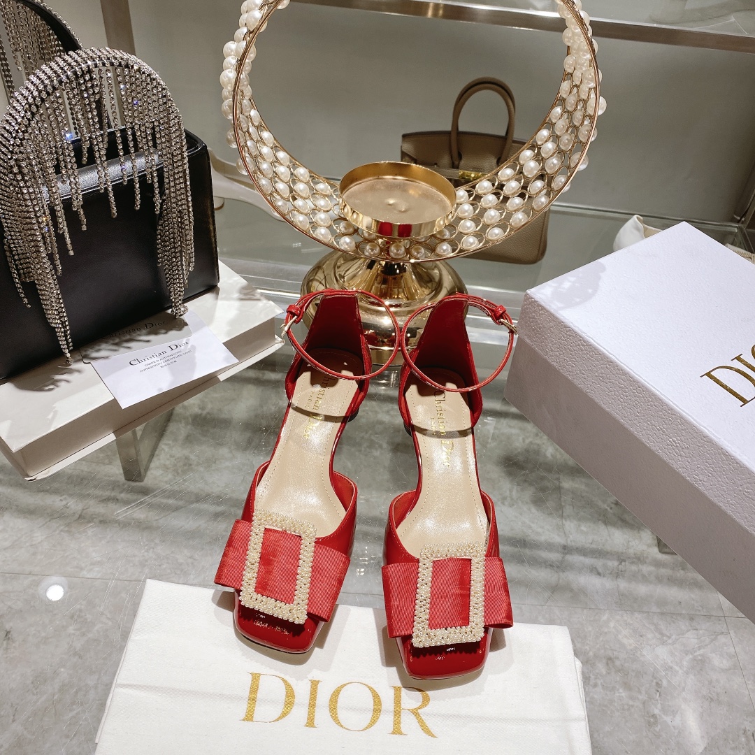 Dior Sandals Single Layer Shoes Black Genuine Leather Sheepskin Spring Collection