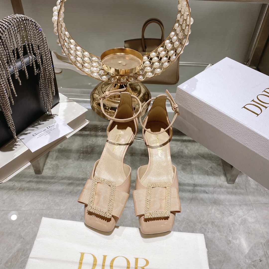 Knockoff
 Dior Sandals Single Layer Shoes Counter Quality
 Black Genuine Leather Sheepskin Spring Collection