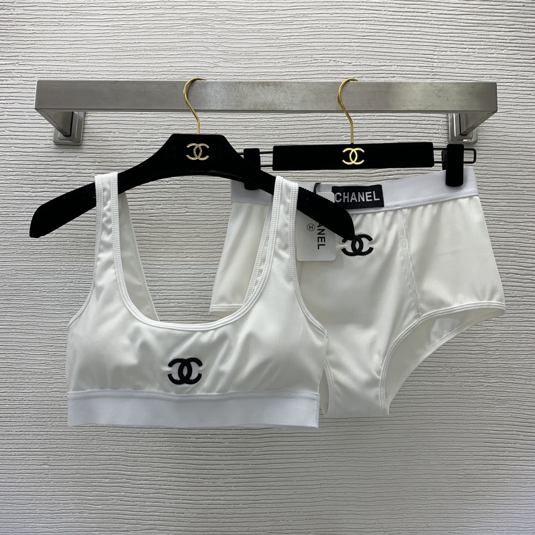 Chanel Clothing Swimwear & Beachwear Panties Tank Tops&Camis Black White Embroidery Cotton Stretch Spring/Summer Collection