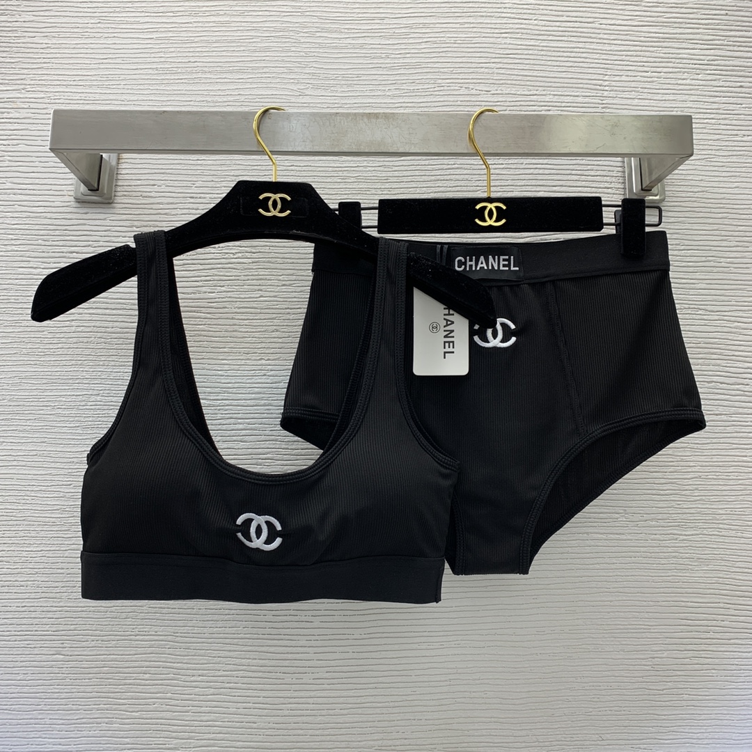 Chanel Clothing Swimwear & Beachwear Panties Tank Tops&Camis Black White Embroidery Cotton Stretch Spring/Summer Collection