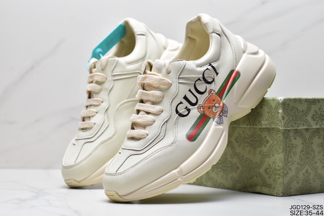 High luxury brand Gucci Rhyton Vintage leather horned retro old daddy casual sports jogging shoes