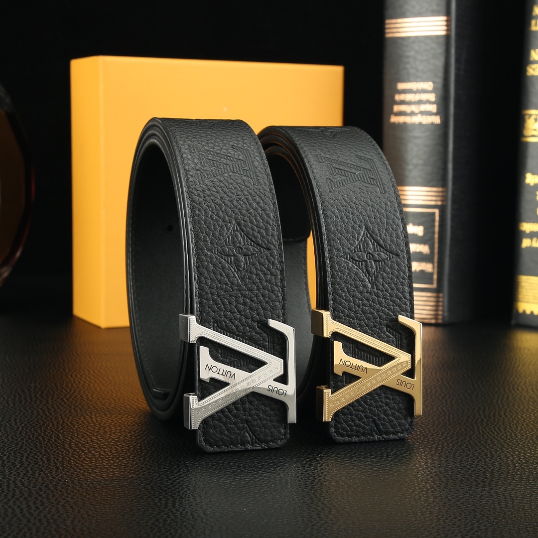 Louis Vuitton Lv路易威登㊙ 高档品质 宽度3 8精美钢扣头 意大利进口头层荔枝纹牛皮 花纹 手感极佳 男士最爱 商务休闲两用长度100一125 下单请留言长度