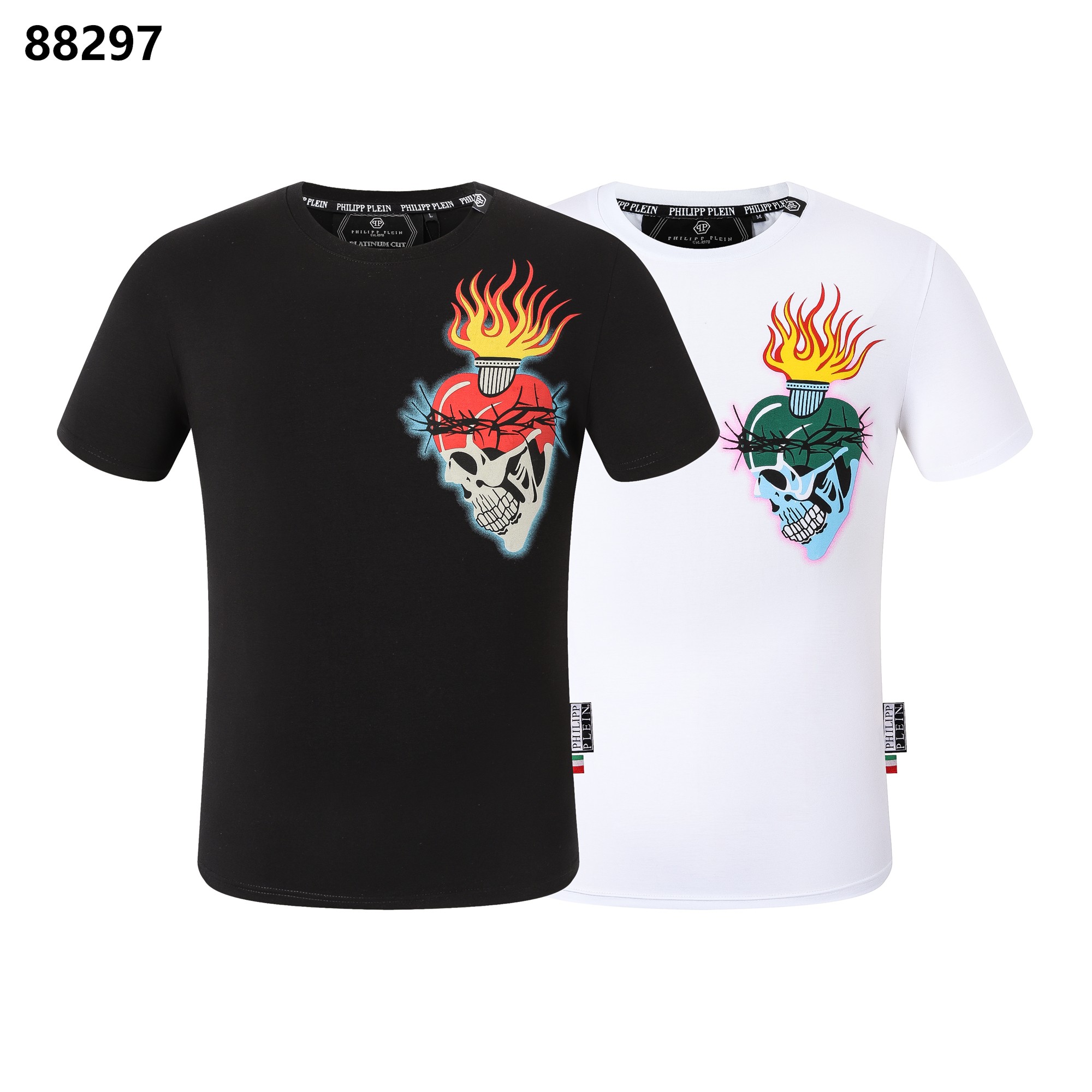 Philipp Plein Clothing T-Shirt Black White Men Spring/Summer Collection Short Sleeve