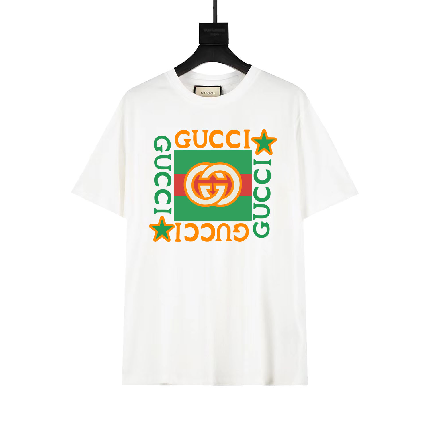 Gucci 古驰 红绿五角星 拼色字母做旧设计感经典印花圆领短袖官方同款 0定制260克面料 手感非常舒服 春夏最新砖柜同步 OS落肩版型 时尚又个性 超级百搭好看的一款 款号:2502 颜色:黑 白 米杏 码数:SMLXL