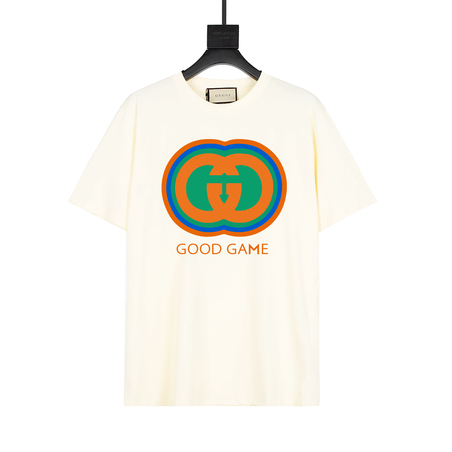 gucci 20ss春夏新品“Good Game”系列致意游戏世界棉质金葱粉印花彩虹🌈图案，定制专属面料，超级舒适的一款面料，男女同款 款号:2503 颜色:黑 米杏 白 码数:SMLXL