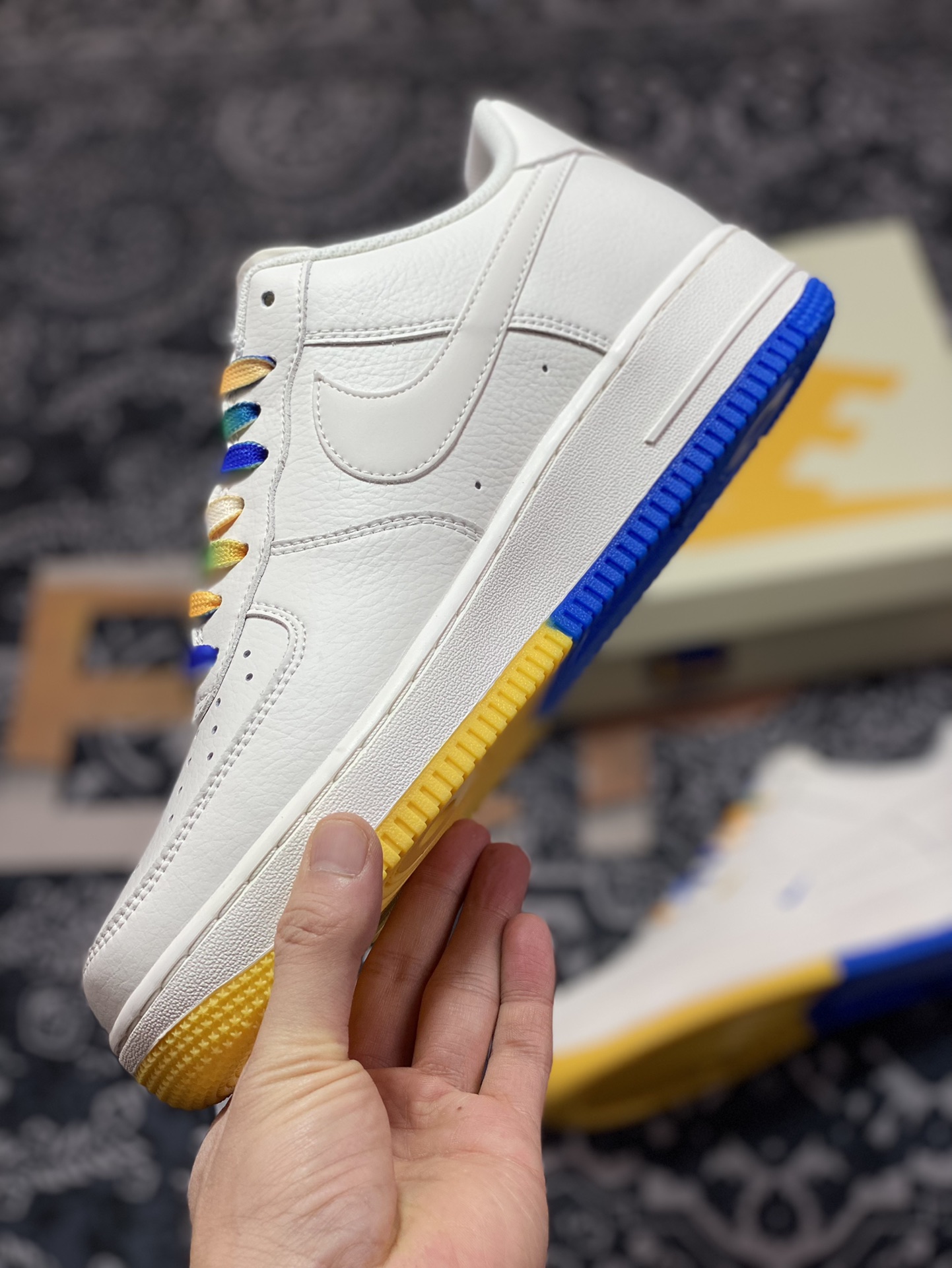 Nike Air Force 1'07 QS Low ”Mitchell & Ness” Air Force One sneakers ”Warrior Beige Purple Yellow Blue Mini Double Hook” GS6638-150