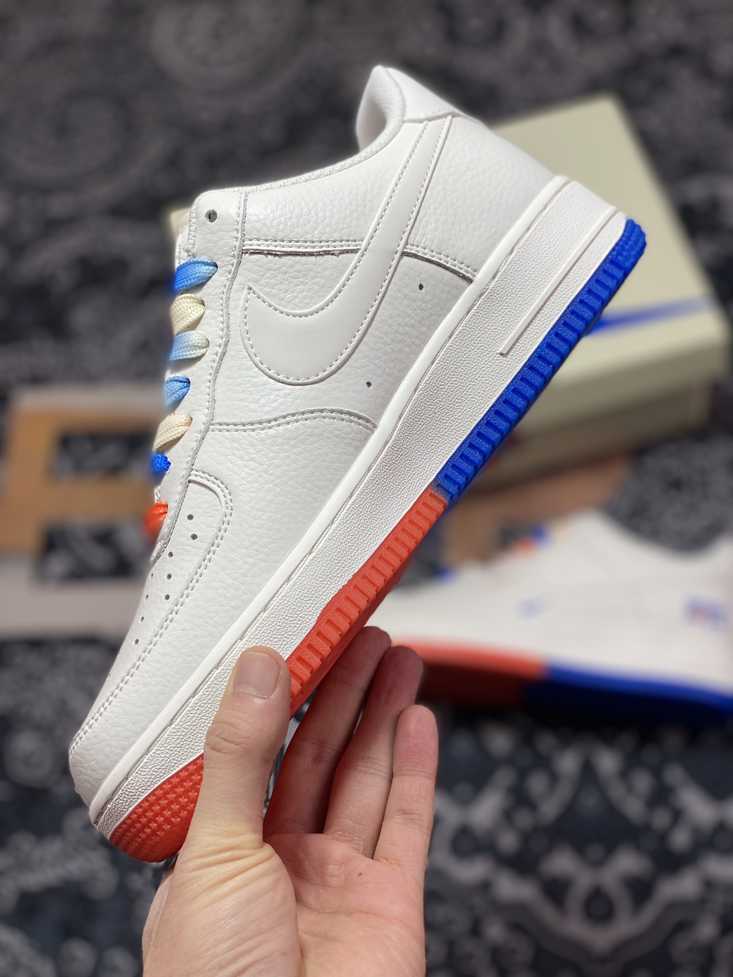 Nike Air Force 1'07 QS Low Air Force 1 classic low-cut sneakers ”Warrior Beige Red Blue Mini Double Hook” GT1989-105