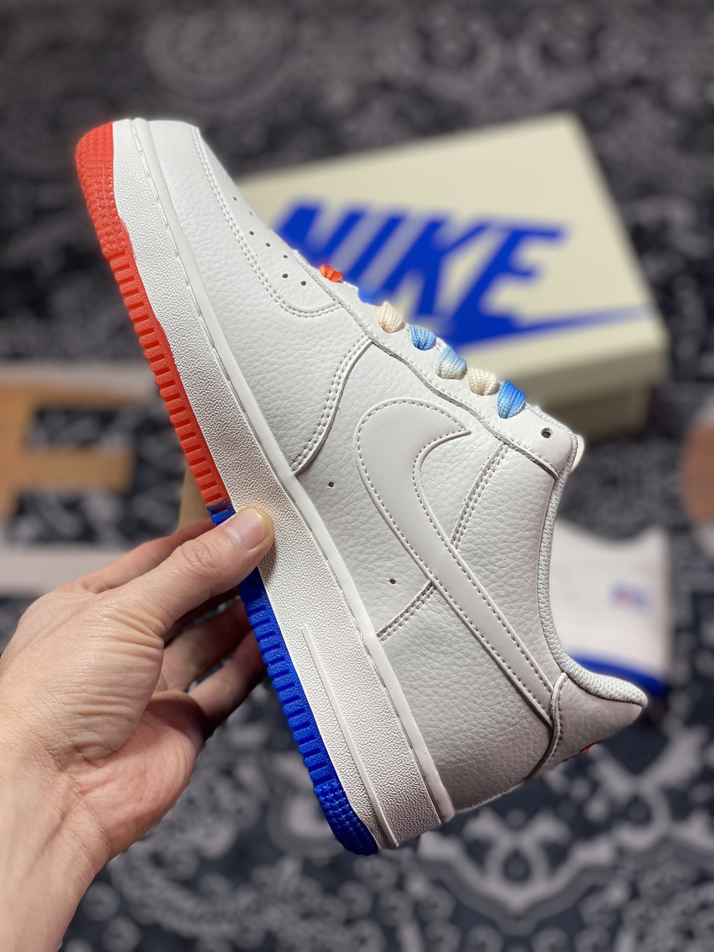 Nike Air Force 1'07 QS Low Air Force 1 classic low-cut sneakers ”Warrior Beige Red Blue Mini Double Hook” GT1989-105