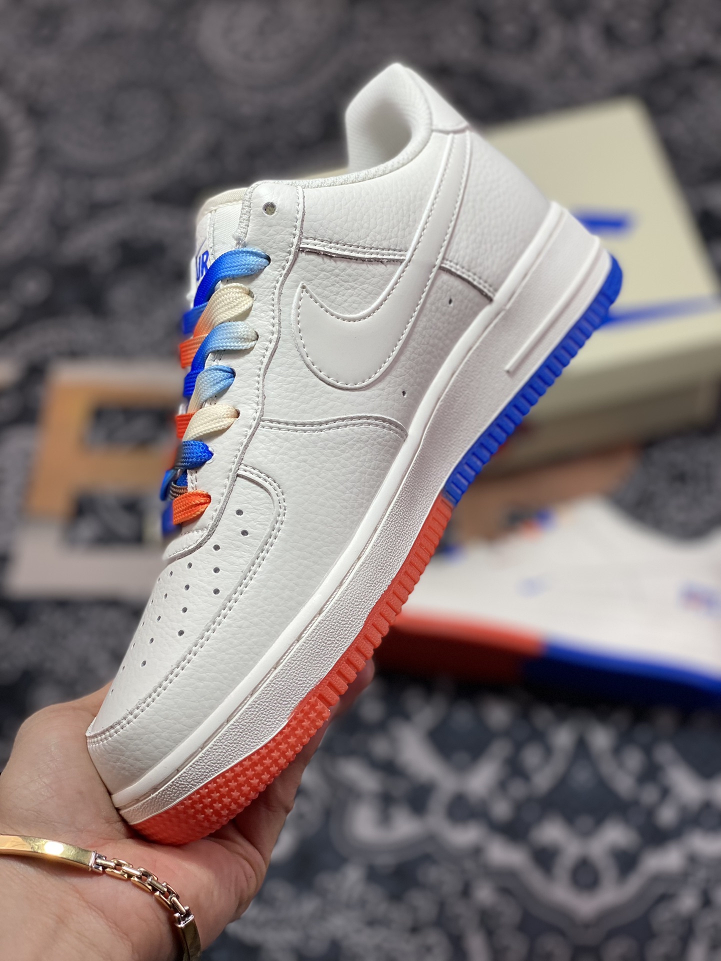 Nike Air Force 1'07 QS Low Air Force 1 classic low-cut sneakers ”Warrior Beige Red Blue Mini Double Hook” GT1989-105