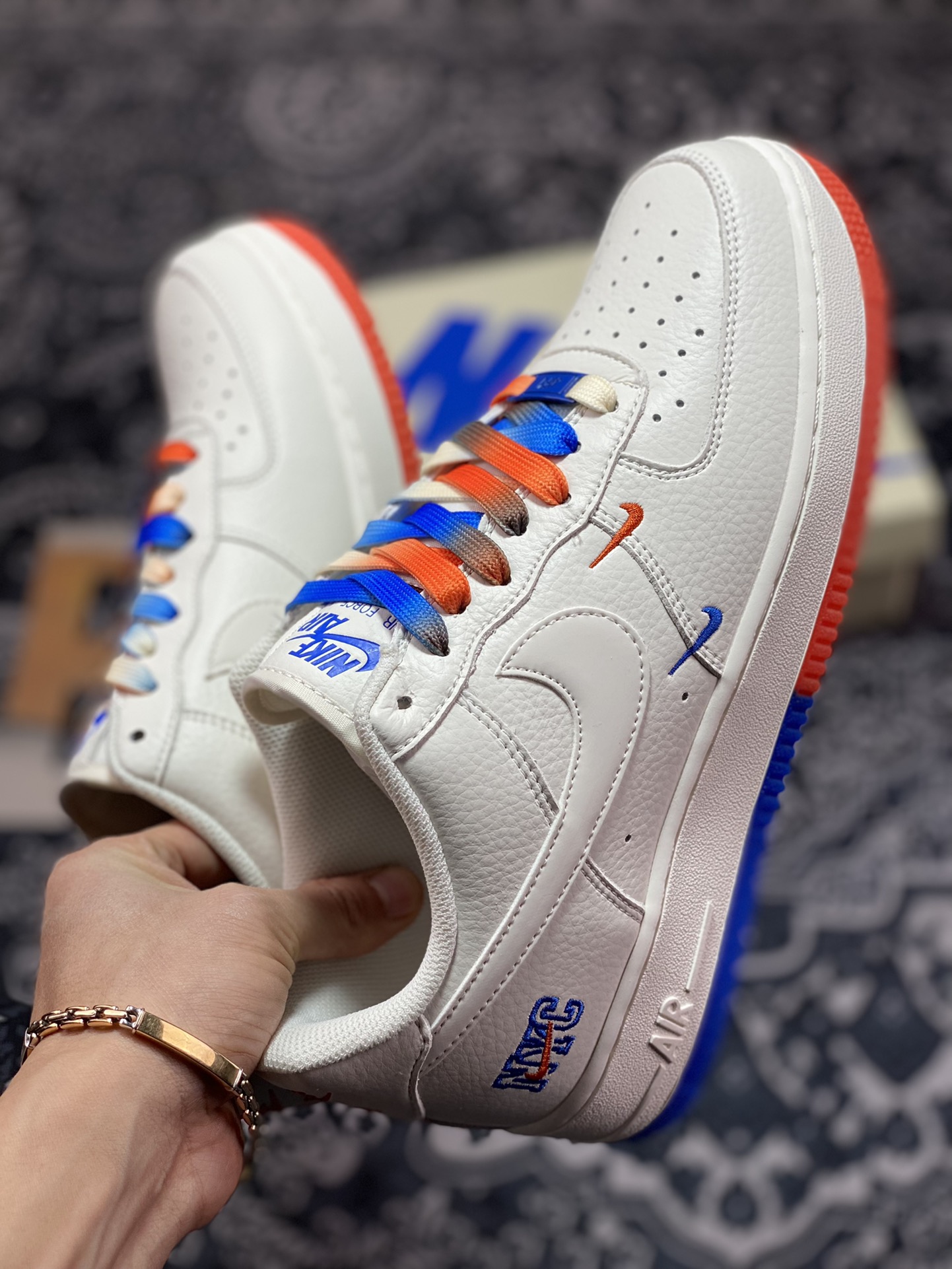 Nike Air Force 1'07 QS Low Air Force 1 classic low-cut sneakers ”Warrior Beige Red Blue Mini Double Hook” GT1989-105