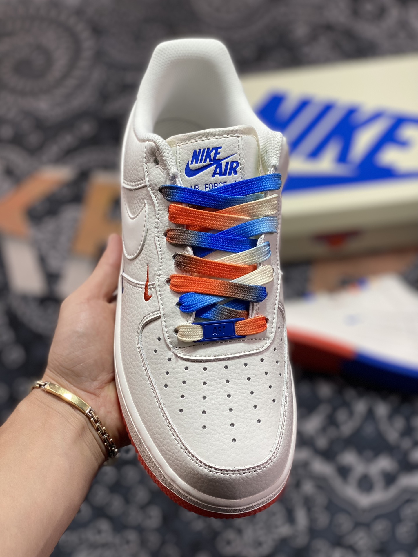 Nike Air Force 1'07 QS Low Air Force 1 classic low-cut sneakers ”Warrior Beige Red Blue Mini Double Hook” GT1989-105