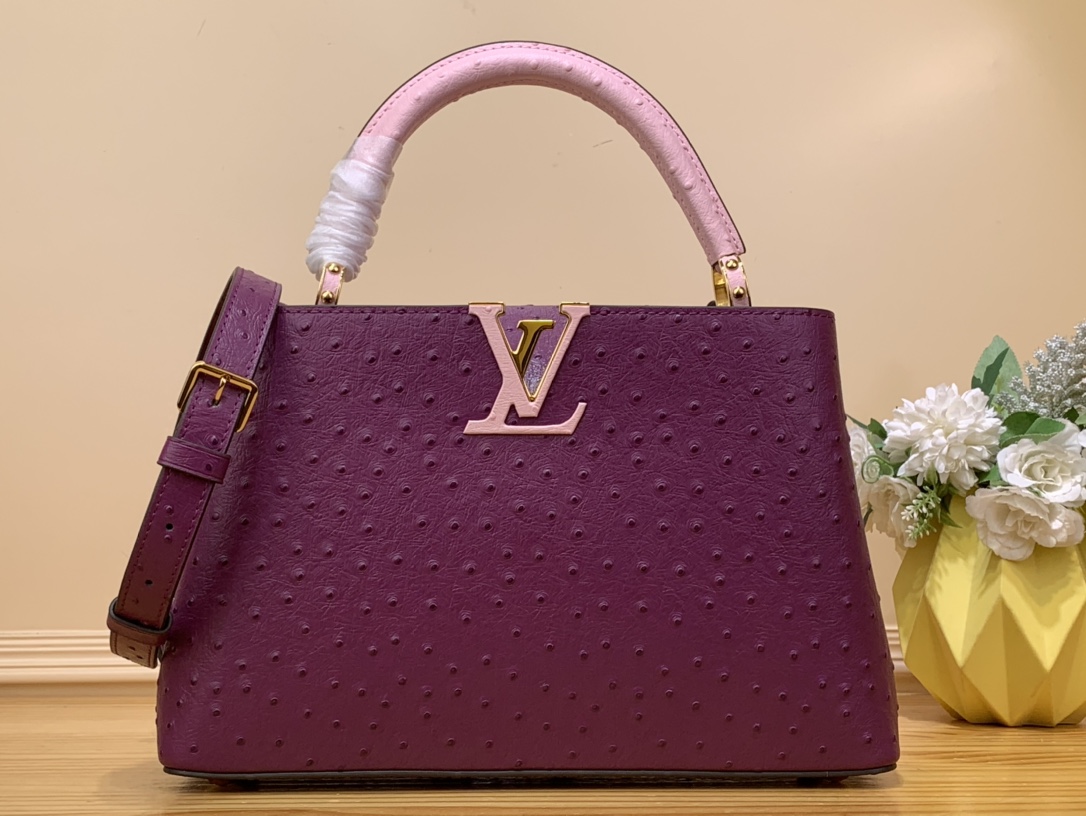 Louis Vuitton LV Capucines Bags Handbags Pink Purple Cowhide Goat Skin Ostrich Leather Sheepskin N93419