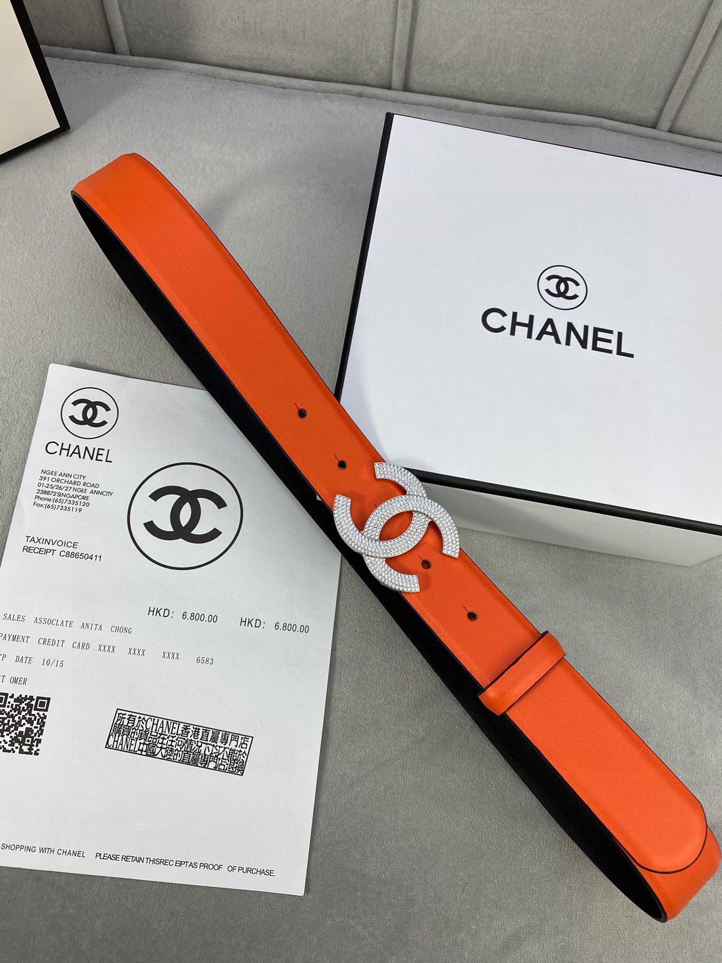  宽度3.0cm Chanel （香奈儿）女士腰带皮带新款柔软进口小牛皮金 银色方钻金属钢扣