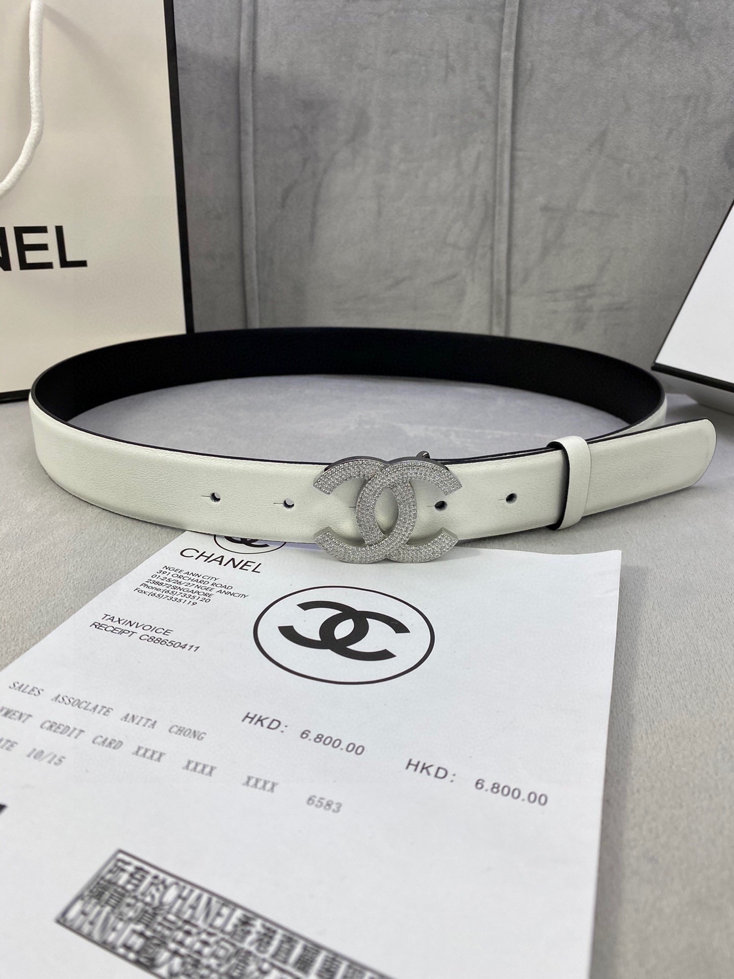  宽度3.0cm Chanel （香奈儿）女士腰带皮带新款柔软进口小牛皮金 银色方钻金属钢扣