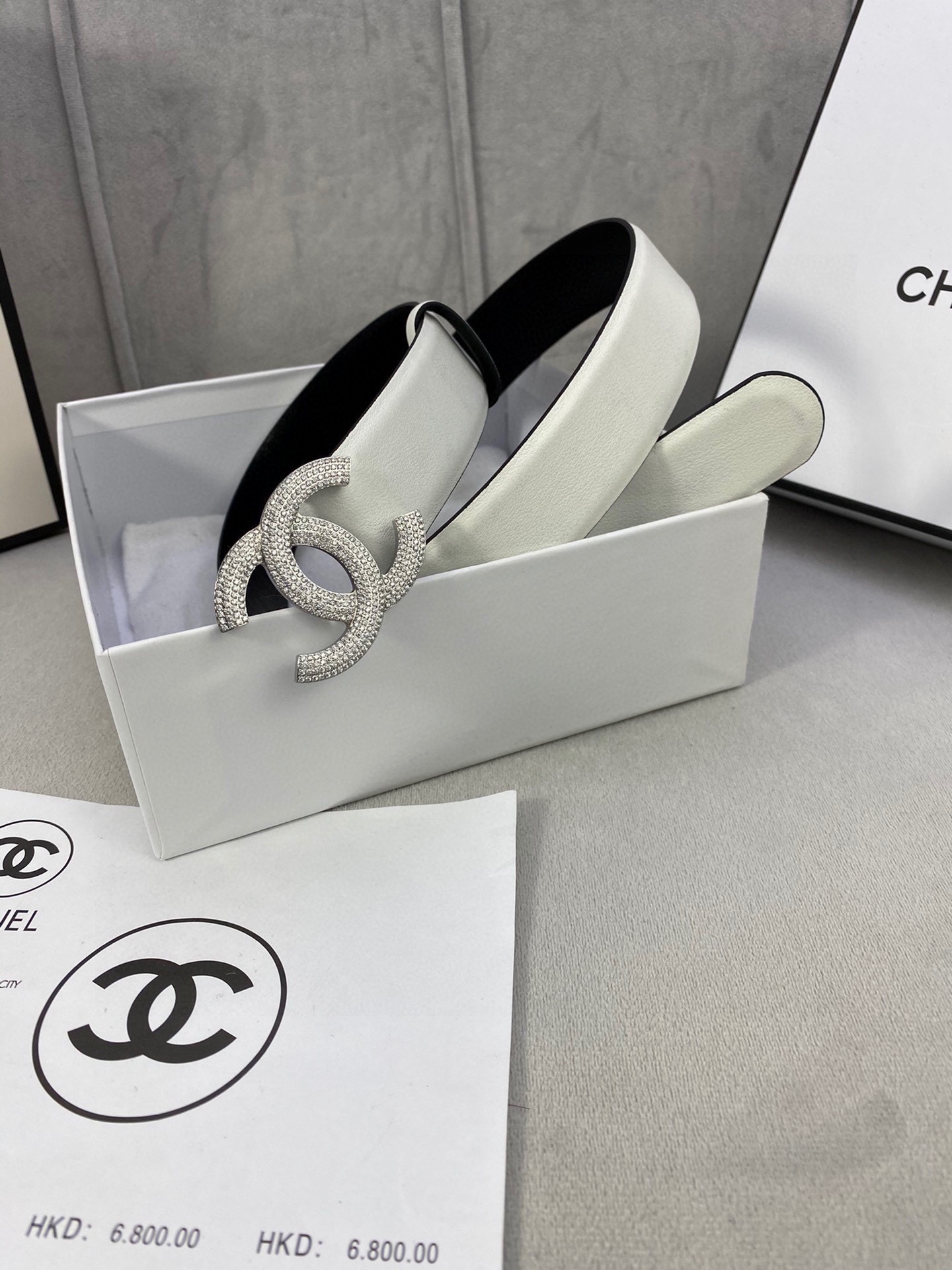  宽度3.0cm Chanel （香奈儿）女士腰带皮带新款柔软进口小牛皮金 银色方钻金属钢扣
