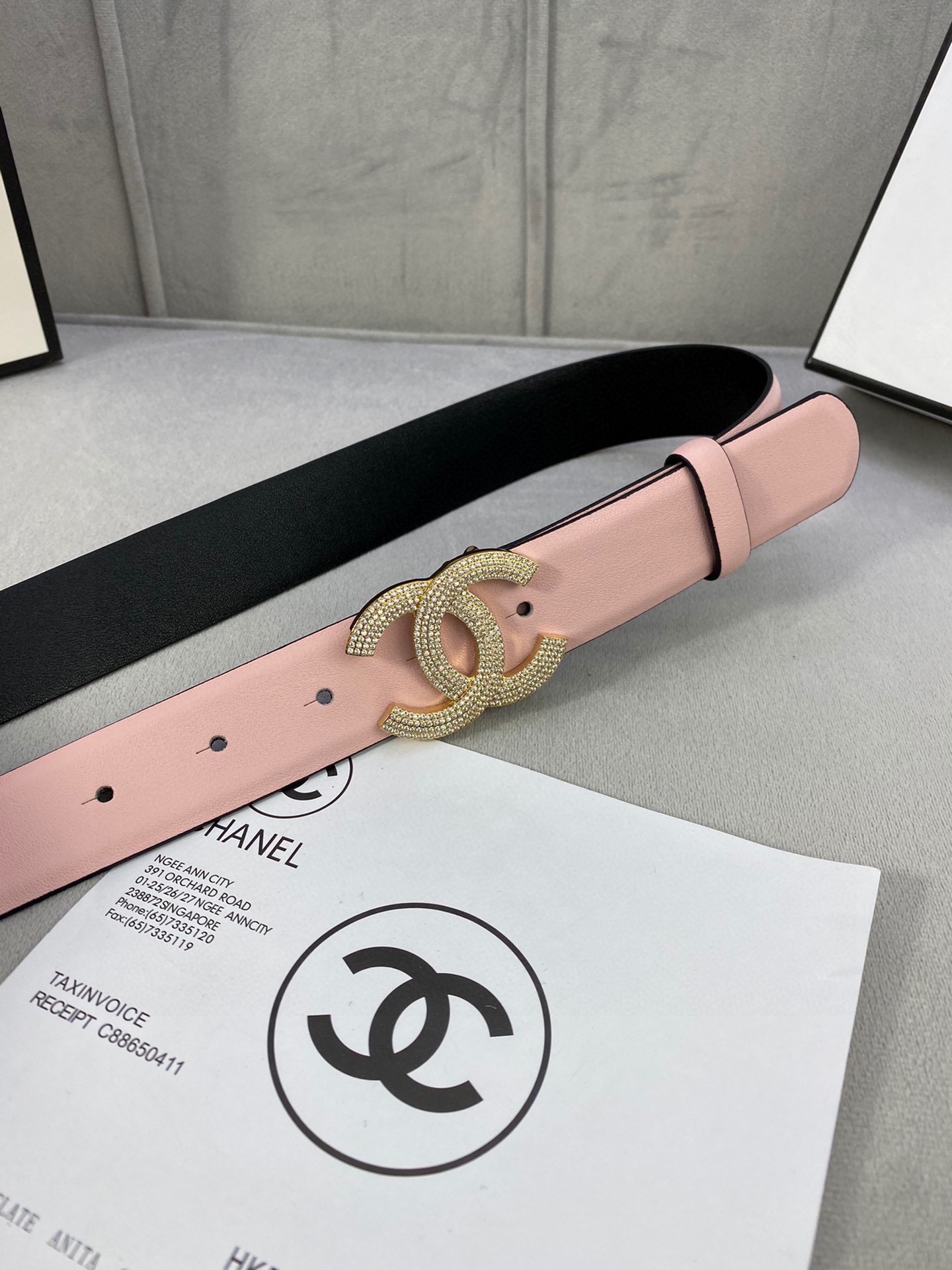  宽度3.0cm Chanel （香奈儿）女士腰带皮带新款柔软进口小牛皮金 银色方钻金属钢扣