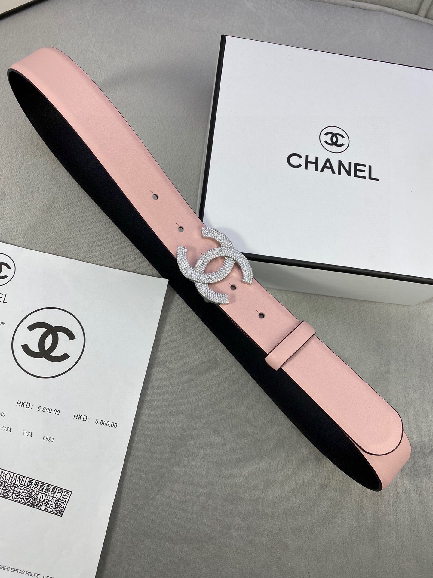  宽度3.0cm Chanel （香奈儿）女士腰带皮带新款柔软进口小牛皮金 银色方钻金属钢扣