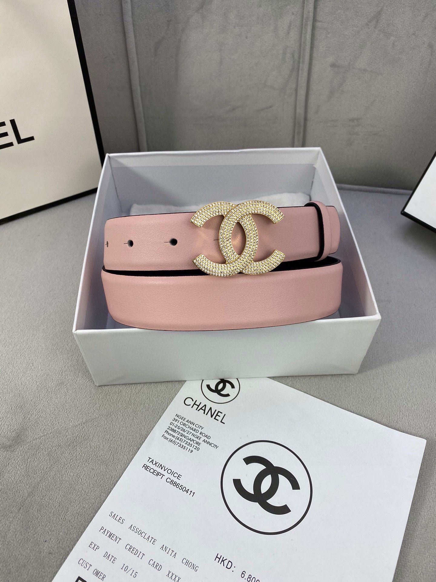  宽度3.0cm Chanel （香奈儿）女士腰带皮带新款柔软进口小牛皮金 银色方钻金属钢扣