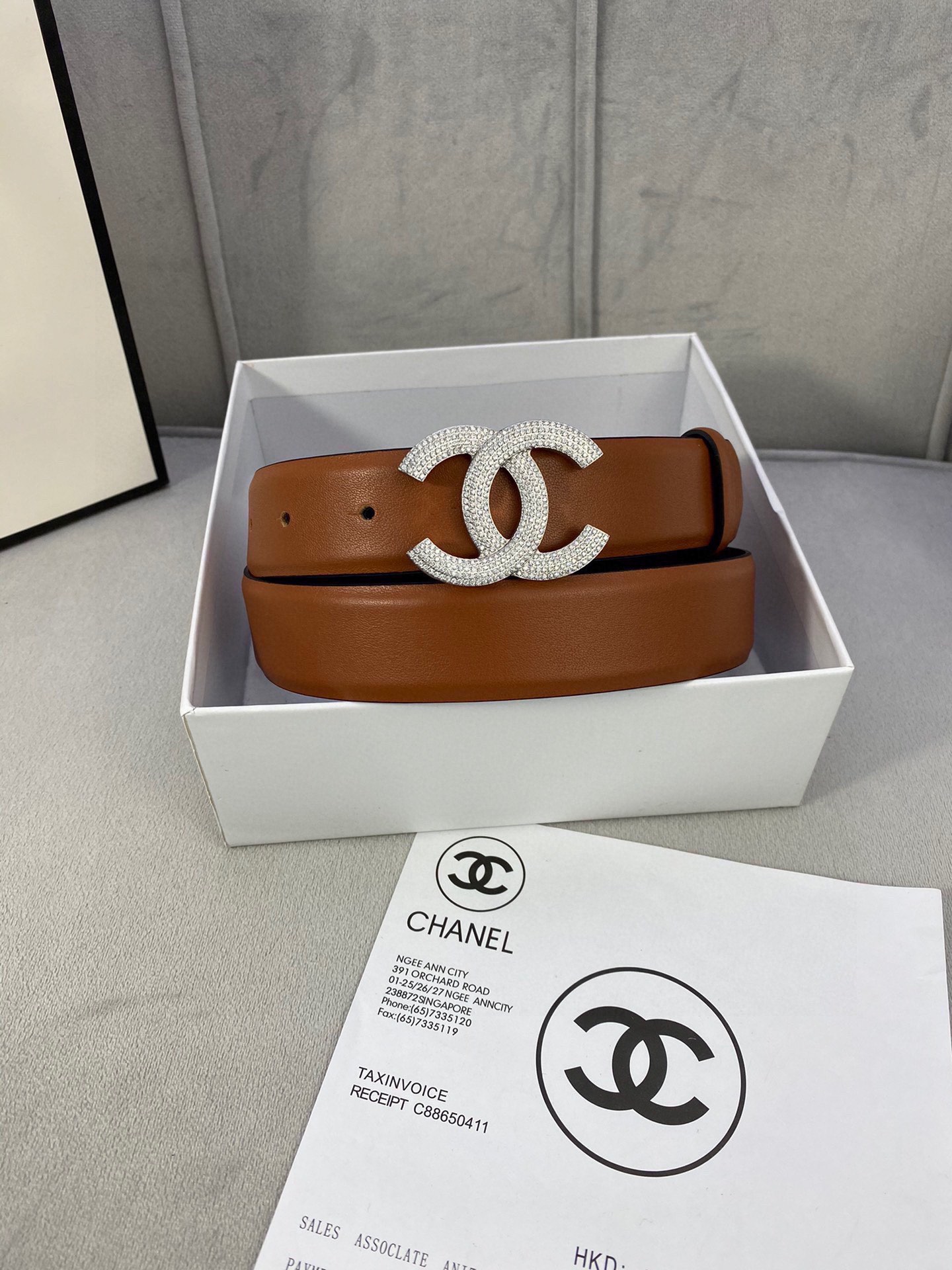  宽度3.0cm Chanel （香奈儿）女士腰带皮带新款柔软进口小牛皮金 银色方钻金属钢扣