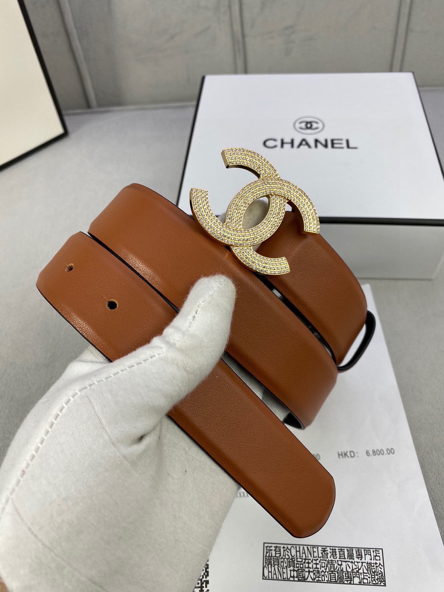  宽度3.0cm Chanel （香奈儿）女士腰带皮带新款柔软进口小牛皮金 银色方钻金属钢扣