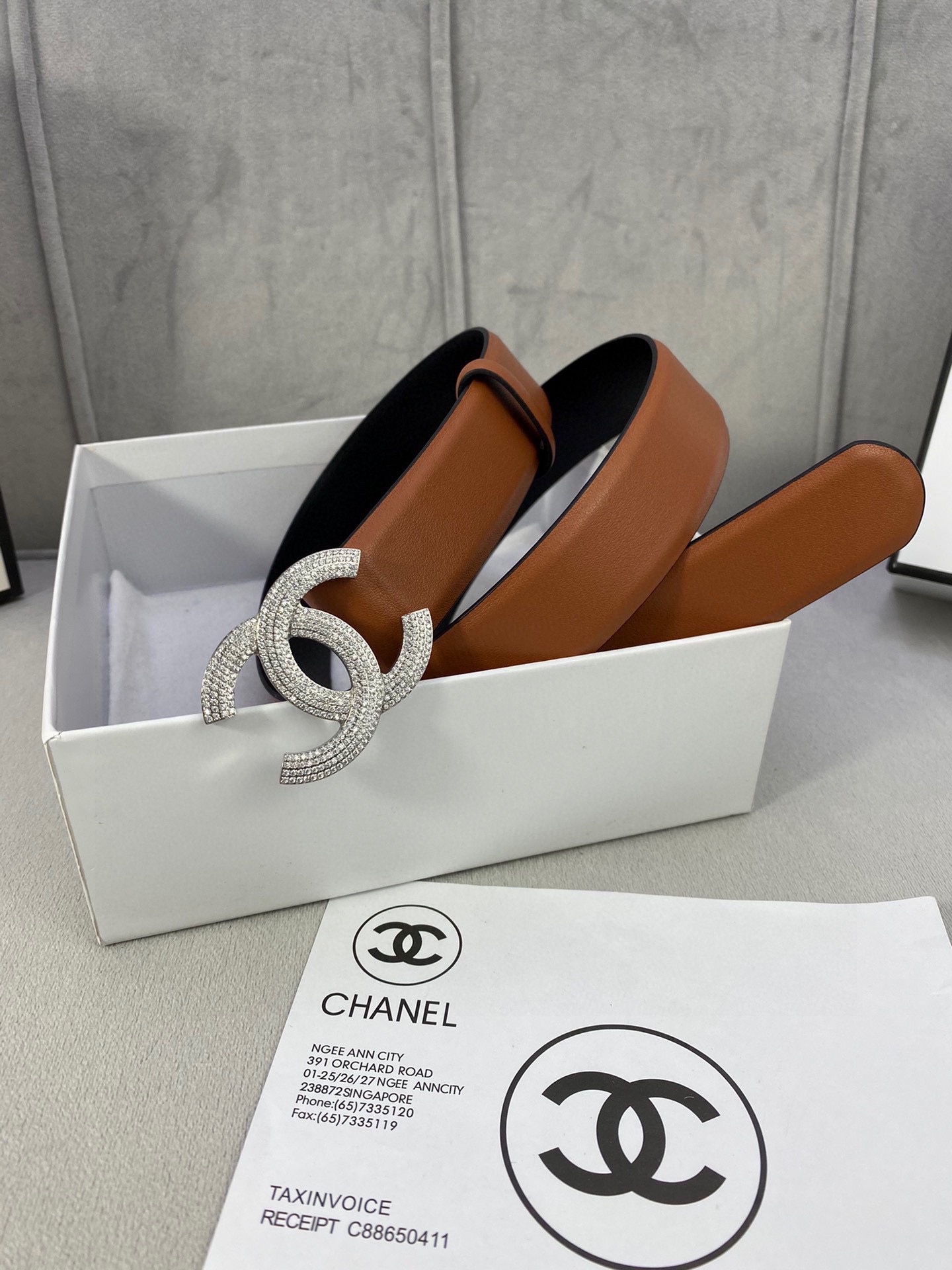  宽度3.0cm Chanel （香奈儿）女士腰带皮带新款柔软进口小牛皮金 银色方钻金属钢扣