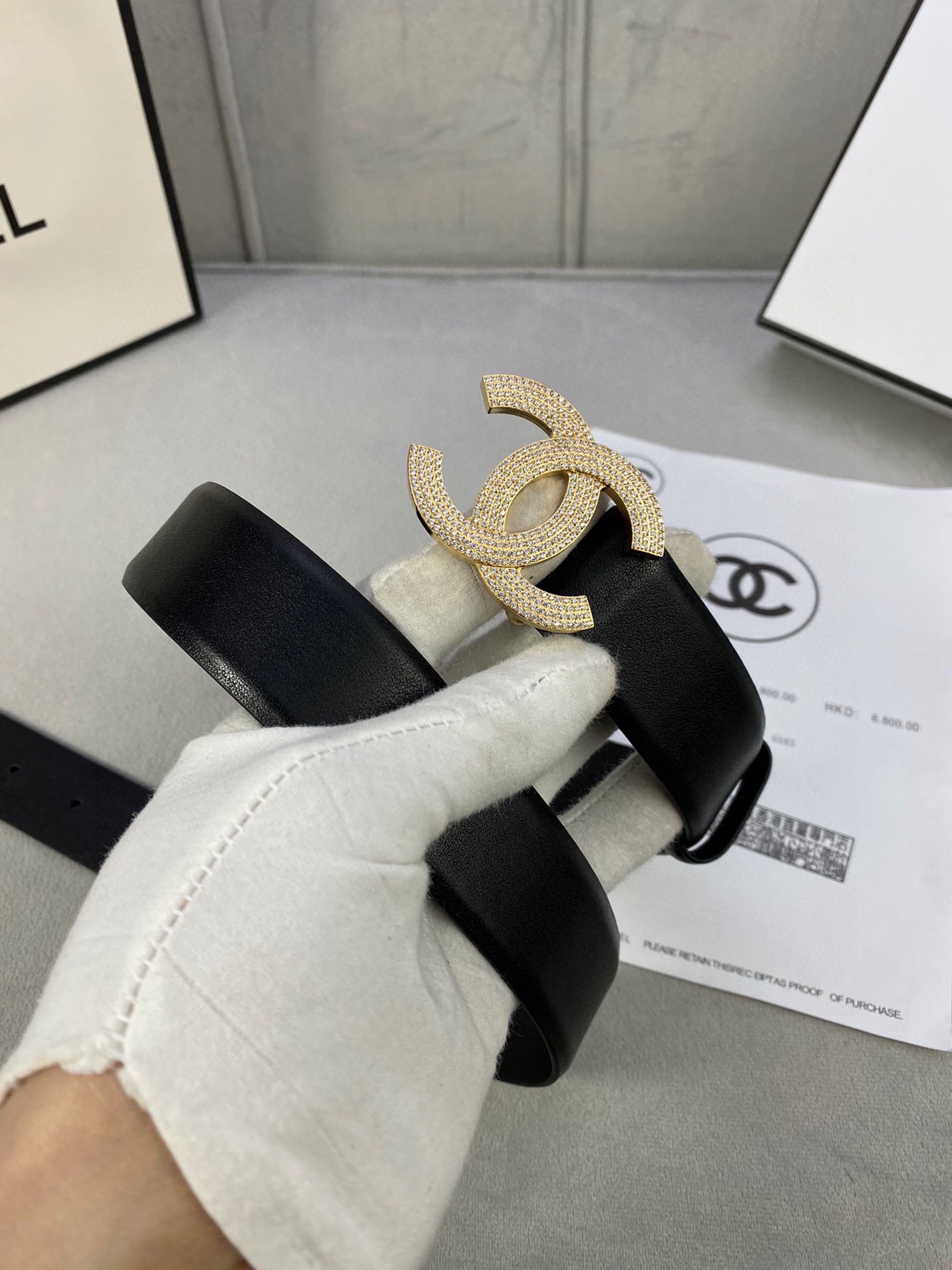  宽度3.0cm Chanel （香奈儿）女士腰带皮带新款柔软进口小牛皮金 银色方钻金属钢扣