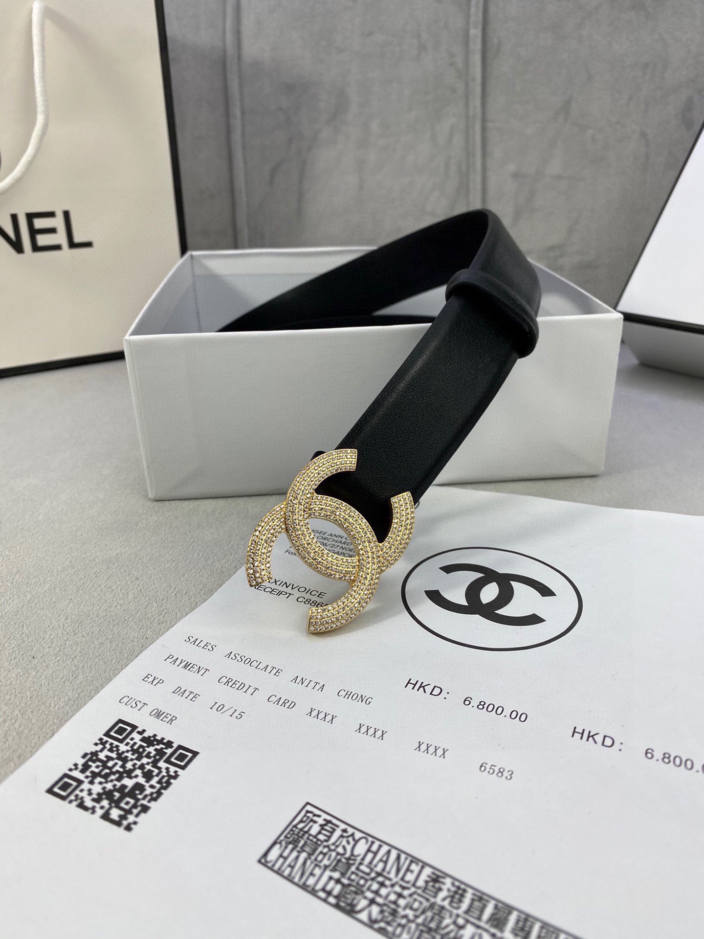  宽度3.0cm Chanel （香奈儿）女士腰带皮带新款柔软进口小牛皮金 银色方钻金属钢扣