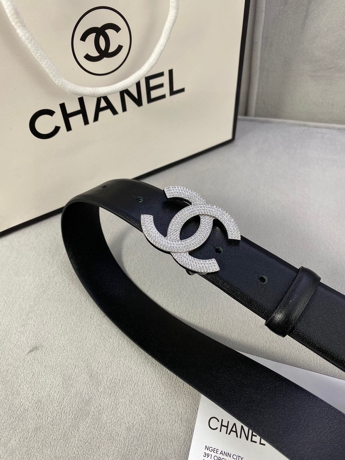  宽度3.0cm Chanel （香奈儿）女士腰带皮带新款柔软进口小牛皮金 银色方钻金属钢扣