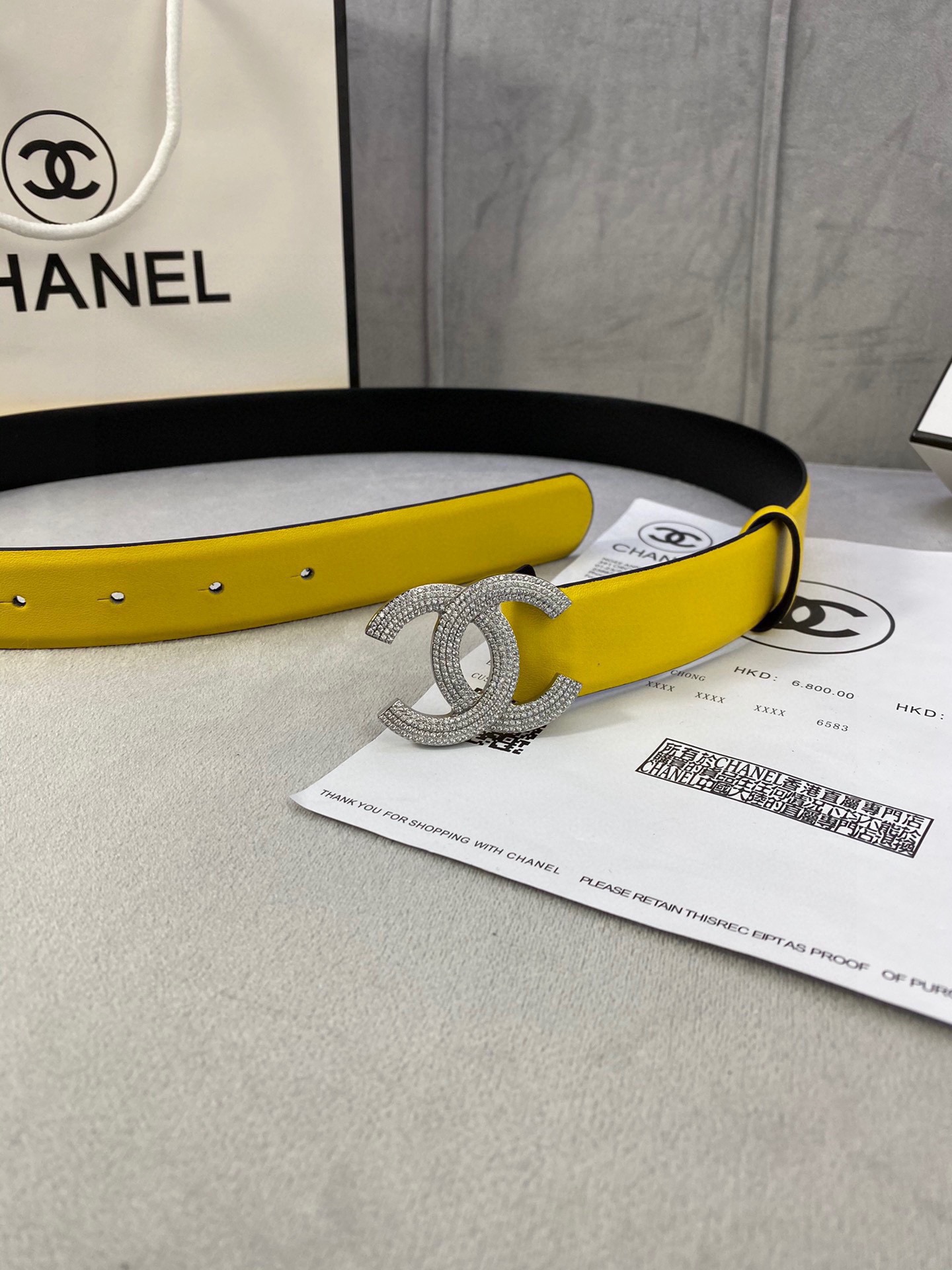  宽度3.0cm Chanel （香奈儿）女士腰带皮带新款柔软进口小牛皮金 银色方钻金属钢扣