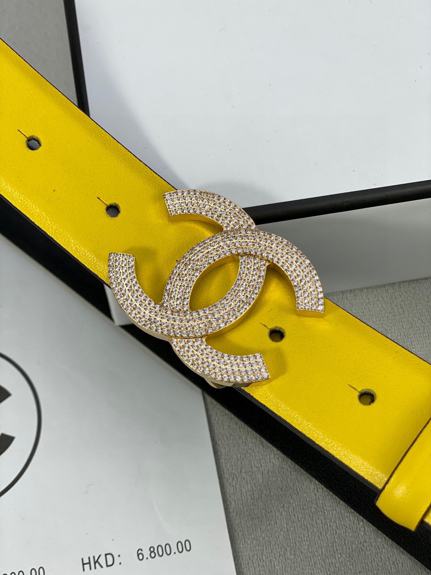  宽度3.0cm Chanel （香奈儿）女士腰带皮带新款柔软进口小牛皮金 银色方钻金属钢扣