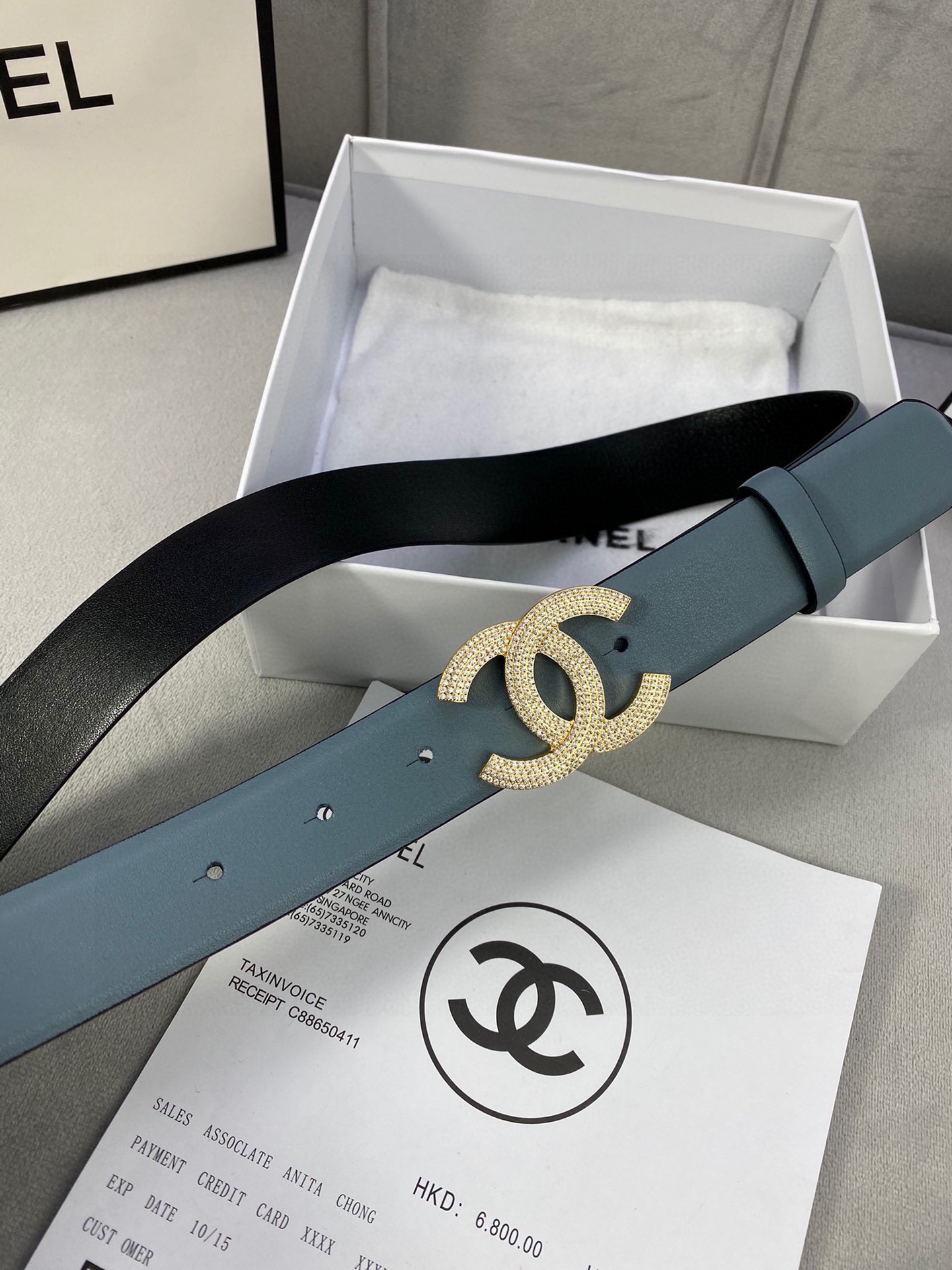  宽度3.0cm Chanel （香奈儿）女士腰带皮带新款柔软进口小牛皮金 银色方钻金属钢扣