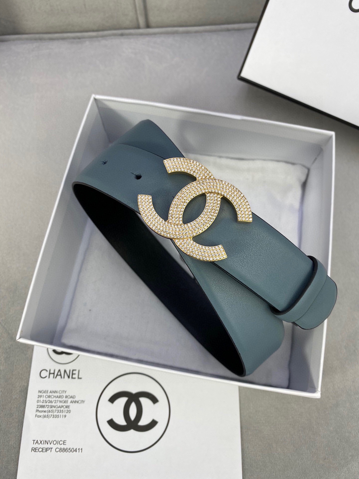  宽度3.0cm Chanel （香奈儿）女士腰带皮带新款柔软进口小牛皮金 银色方钻金属钢扣